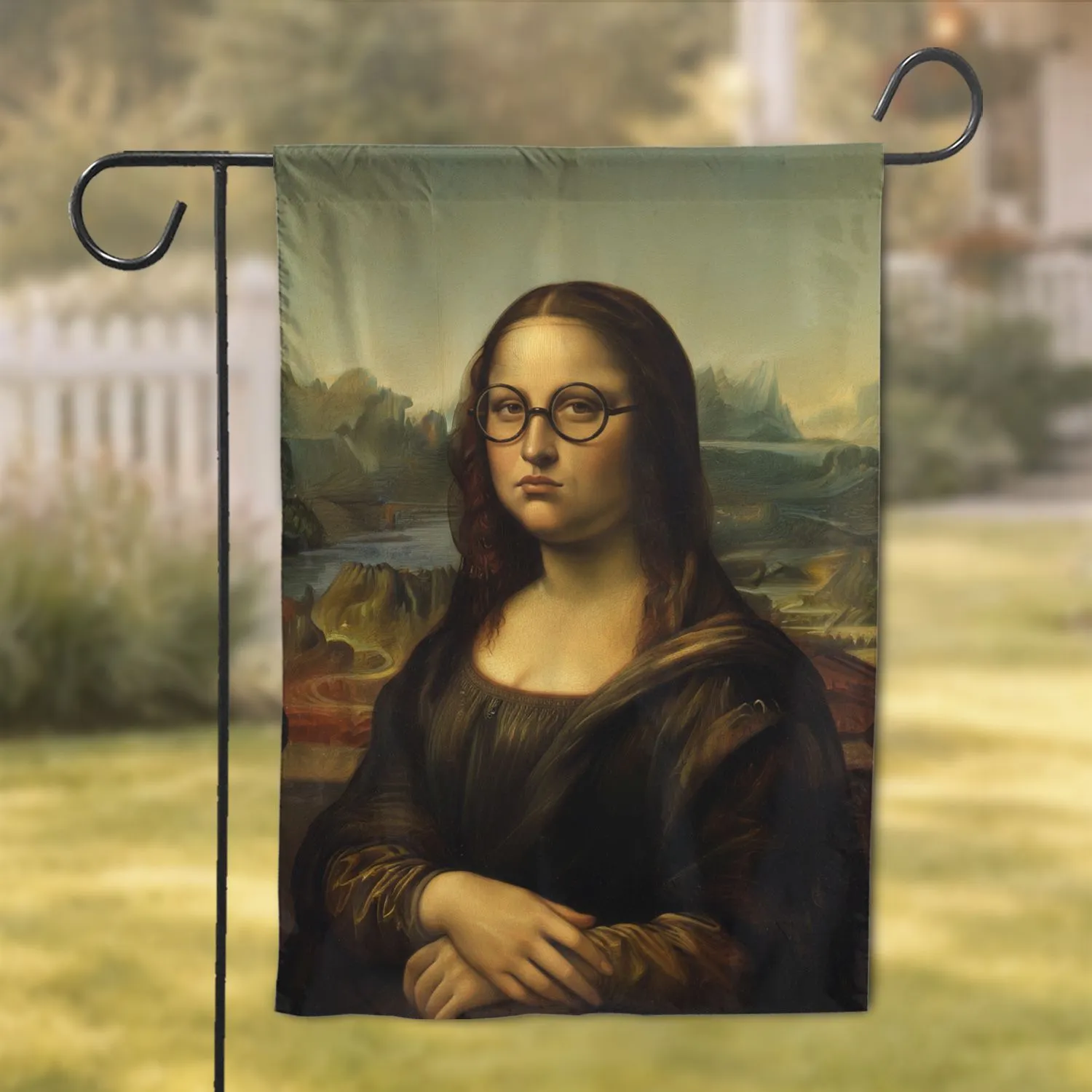 Exasperated Mona Lisa With Glasses - Art Lover Home Decor Gift Garden Flag - 1