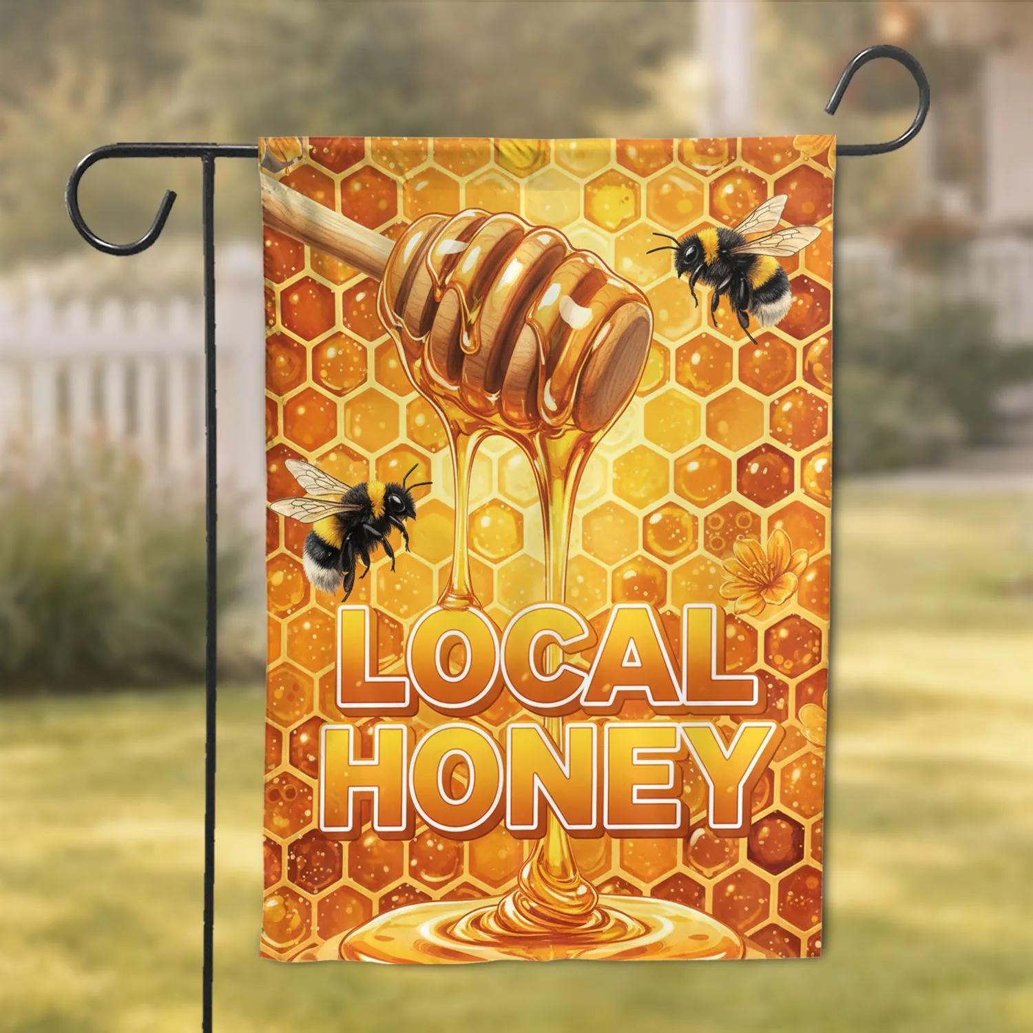 Local Honey Dipper Bumblebees Honeycomb - Farmhouse Home Decor Gift Garden Flag - 1