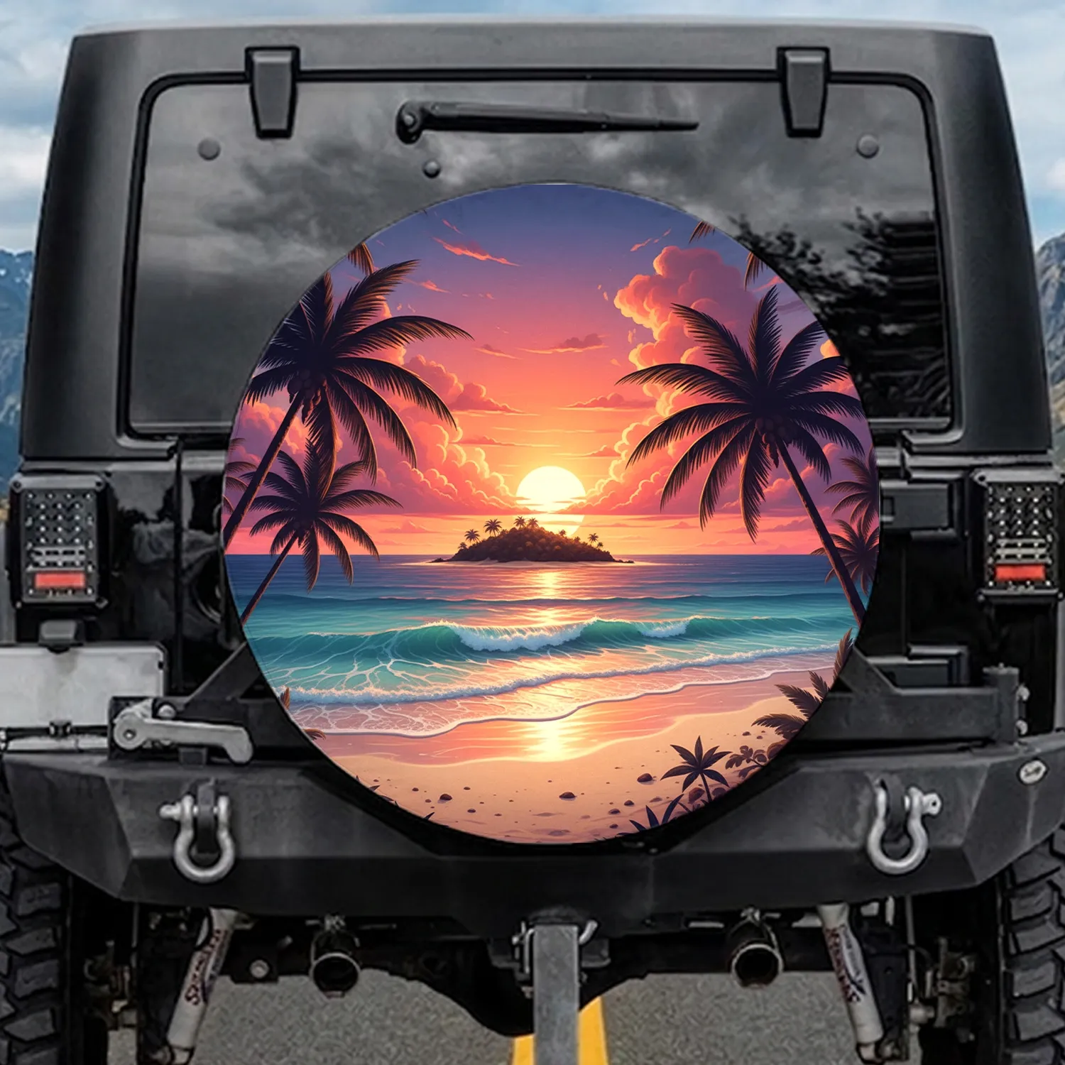 Tropical Sunset Palm Trees - Beach Lover Travel Essentials Spare Tire Cover - 1