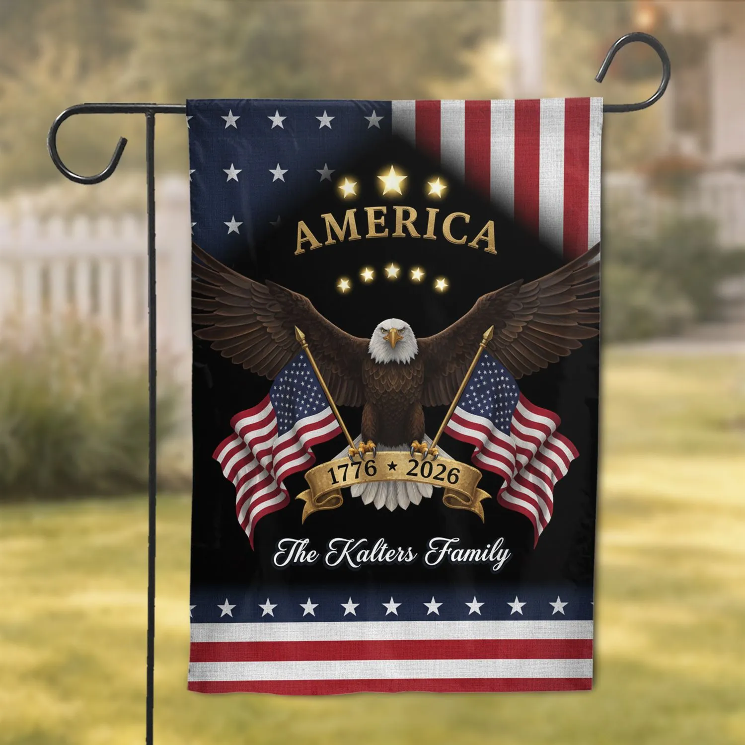 Custom Family Name Bald Eagle American Flag 1776-2026 - USA 250th Anniversary Independence Day for Veterans Garden Flag - 1