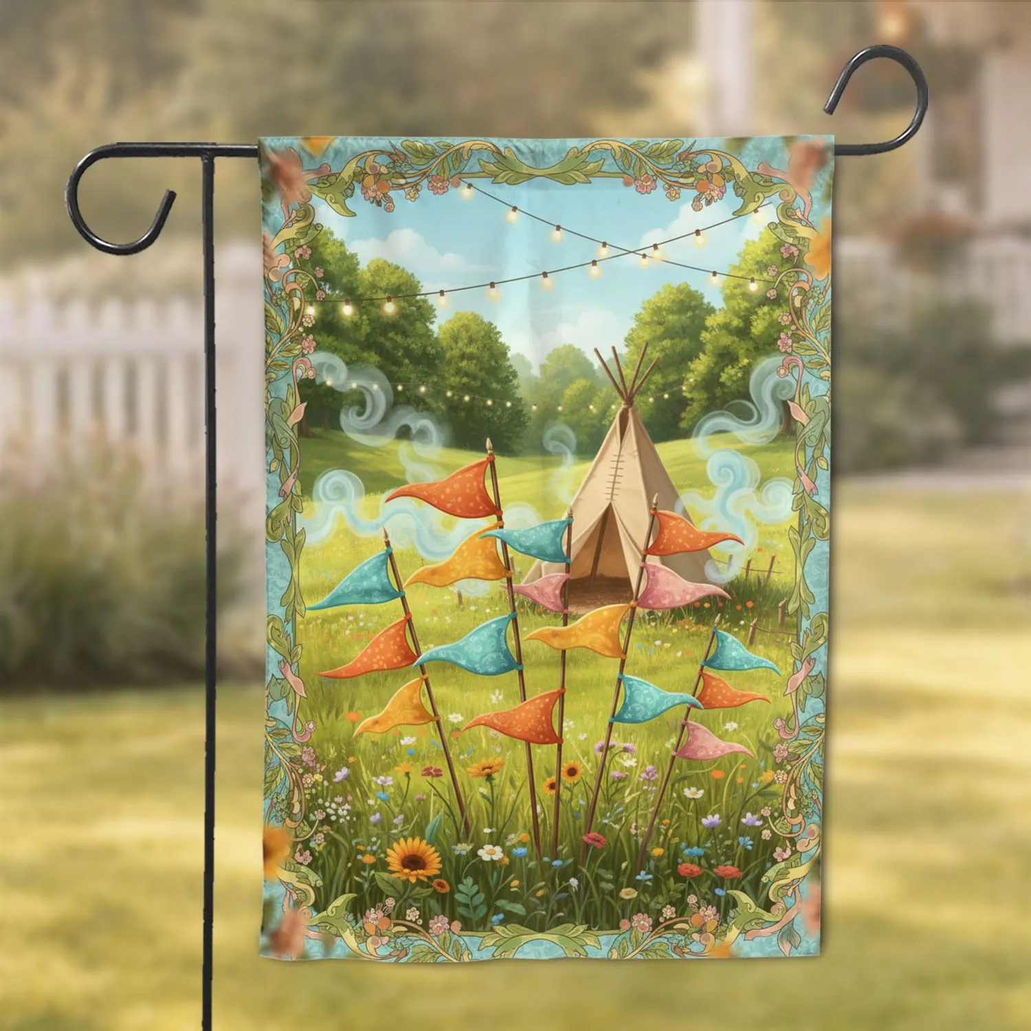 Vibrant Pennant Flags Teepee Tent String Lights - Wedding Celebration Home Decor Gift Garden Flag - 1