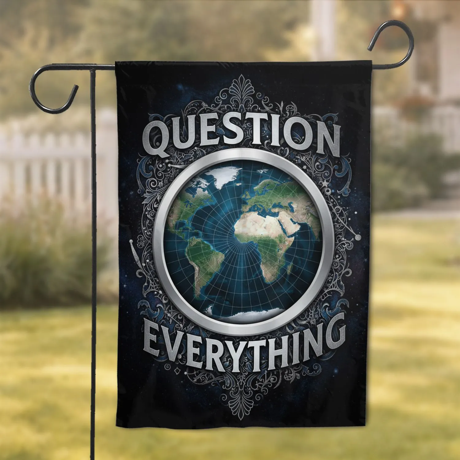 Azimuthal Earth Map Question Everything - Home Decor Gift for Philosophers Garden Flag - 1