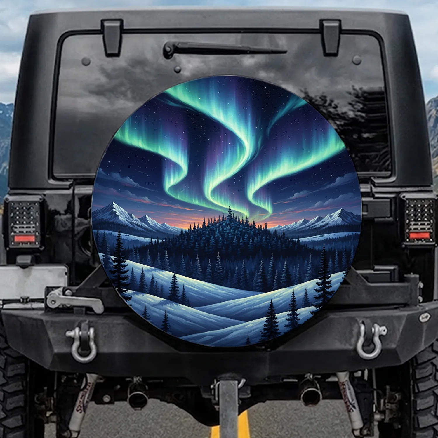 Aurora Borealis Winter Forest Snow Mountains - Outdoor Adventure for Nature Lovers Spare Tire Cover - 1