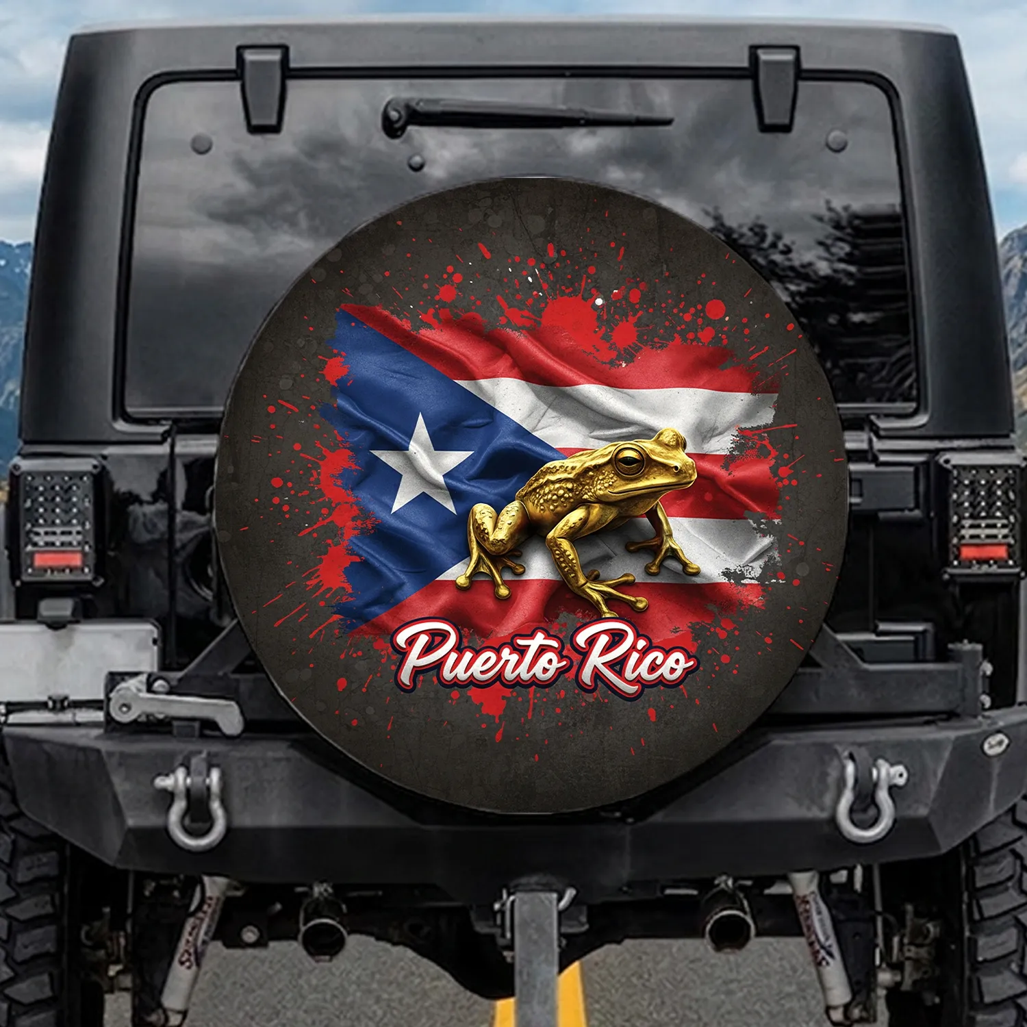Puerto Rican Flag Coqui Frog Emblem - Patriotic Island Heritage Gift Spare Tire Cover - 1