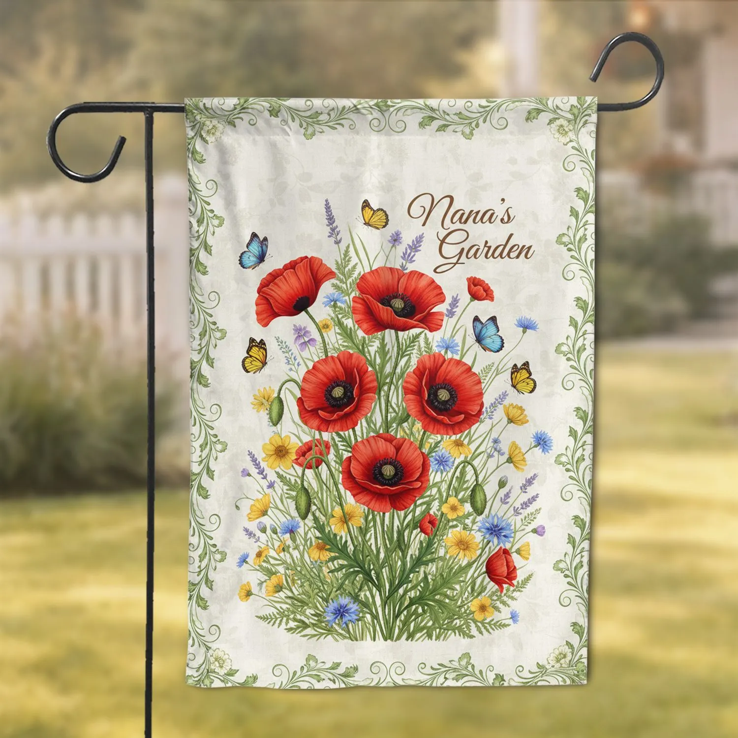 Red Poppies Wildflower Garden Butterflies - Home Decor Gift for Nana Garden Flag - 1