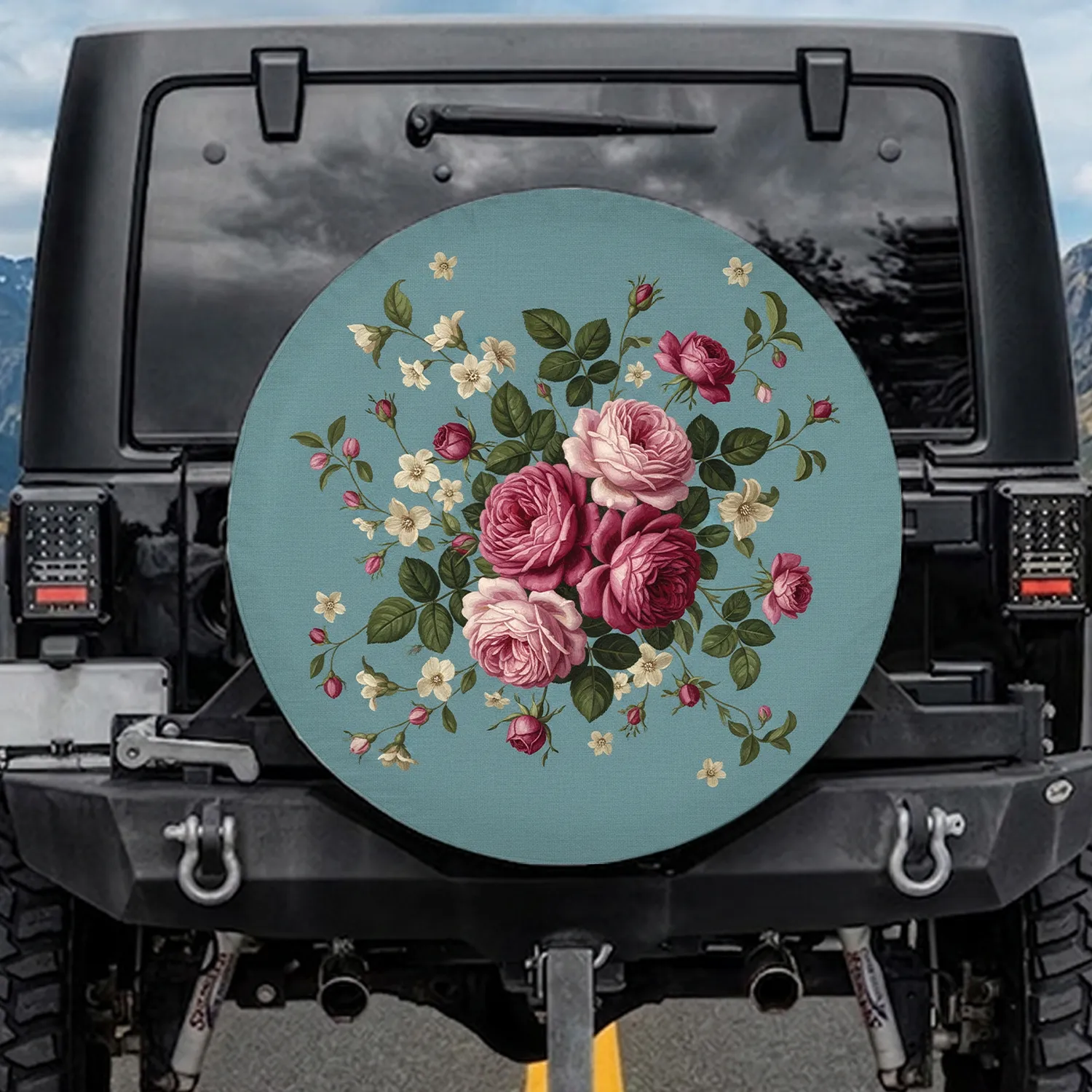 Garden Rose Clusters Leafy Vines Blossoms - Botanical Home Decor Gift Spare Tire Cover - 1