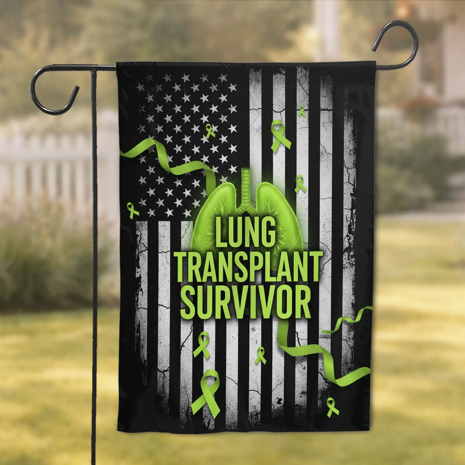 Green Lung Transplant Survivor American Flag - Awareness Support Gift Garden Flag - 1