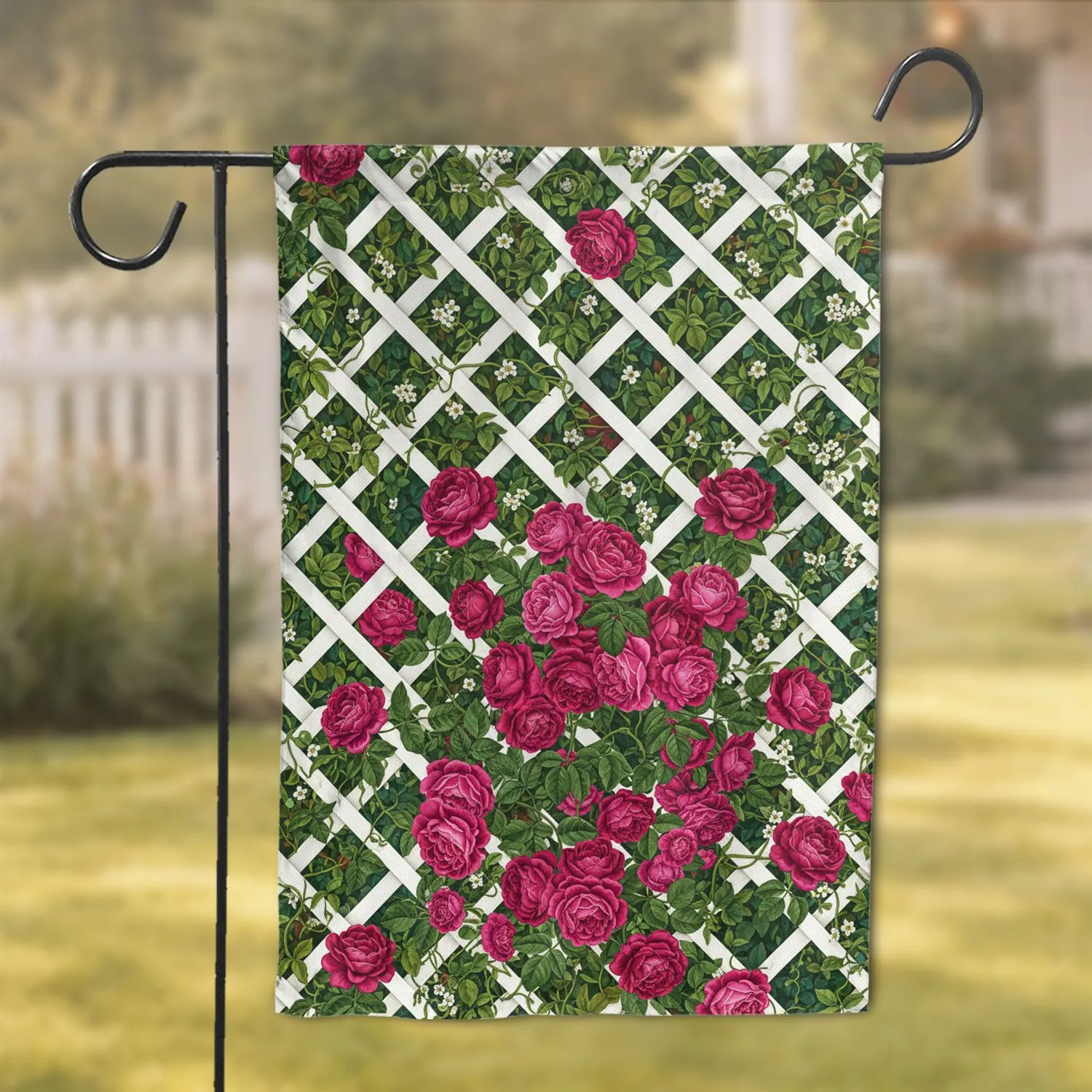 Fuchsia Pink Climbing Rose Trellis Garden Wall - Botanical Floral Decor Gift for Homes Garden Flag - 1