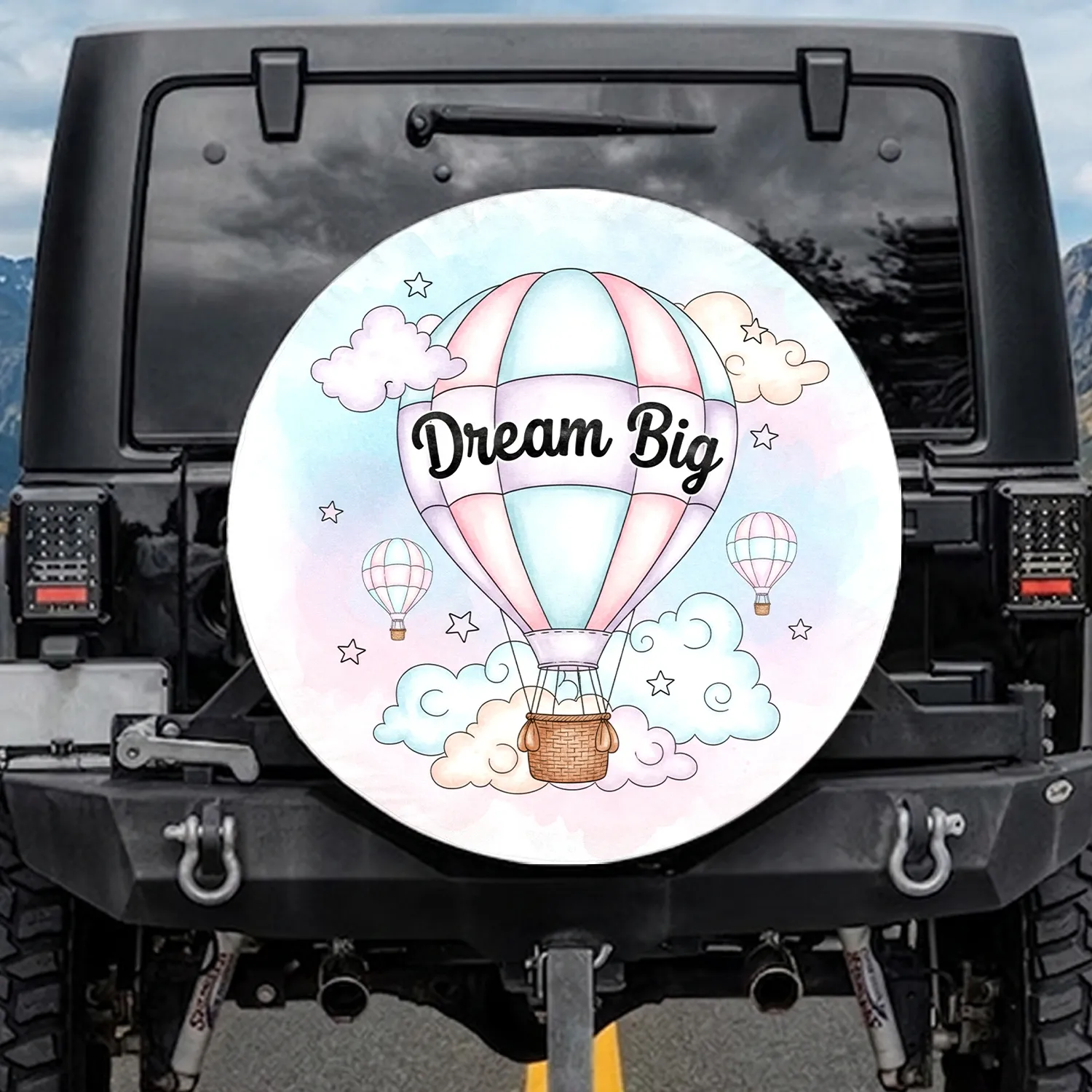 Hot Air Balloon Dream Big Clouds Stars - Life Motivation Gift Spare Tire Cover - 1