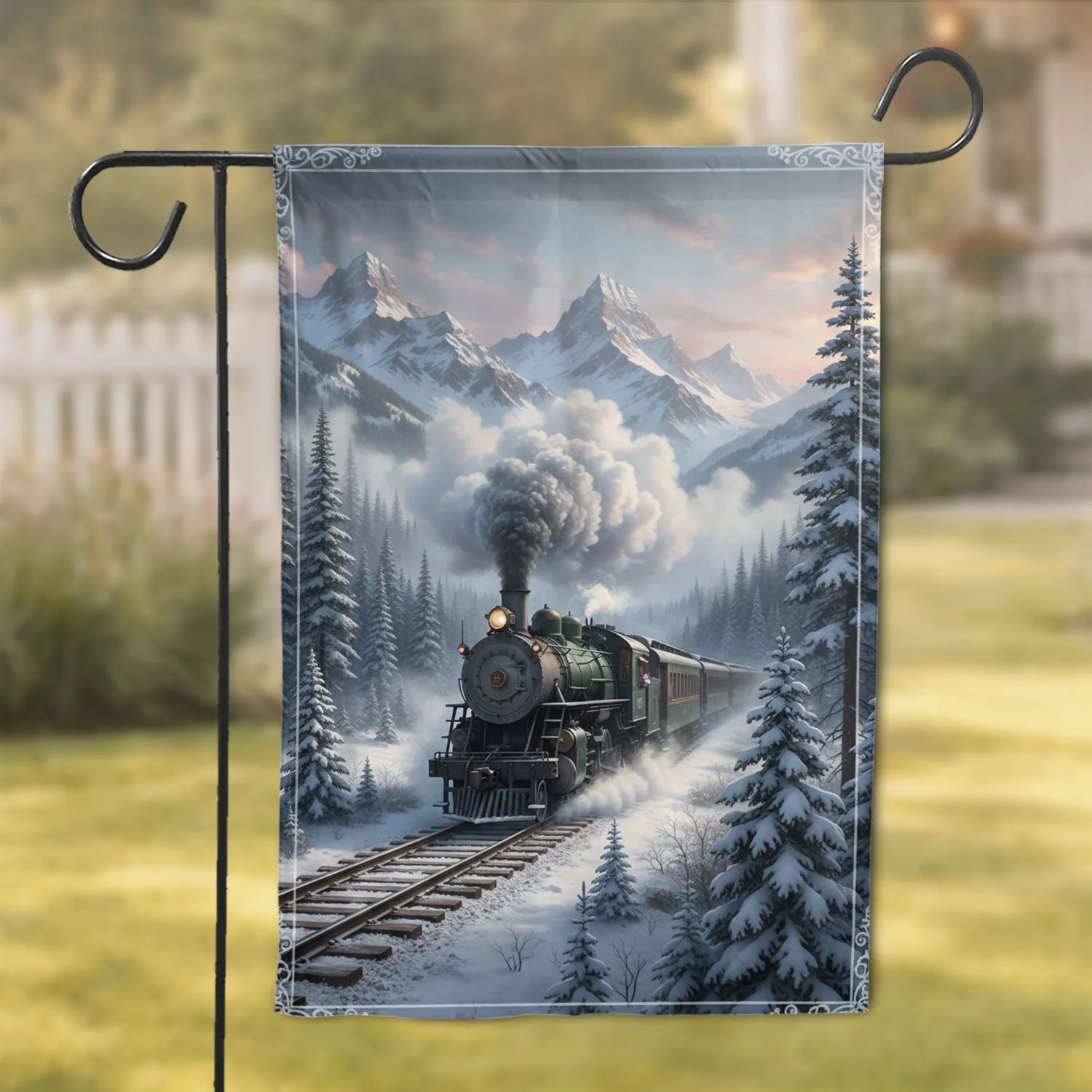 Majestic Steam Train Winter Wonderland - Home Decor Gift for Railway Lover Garden Flag - 1
