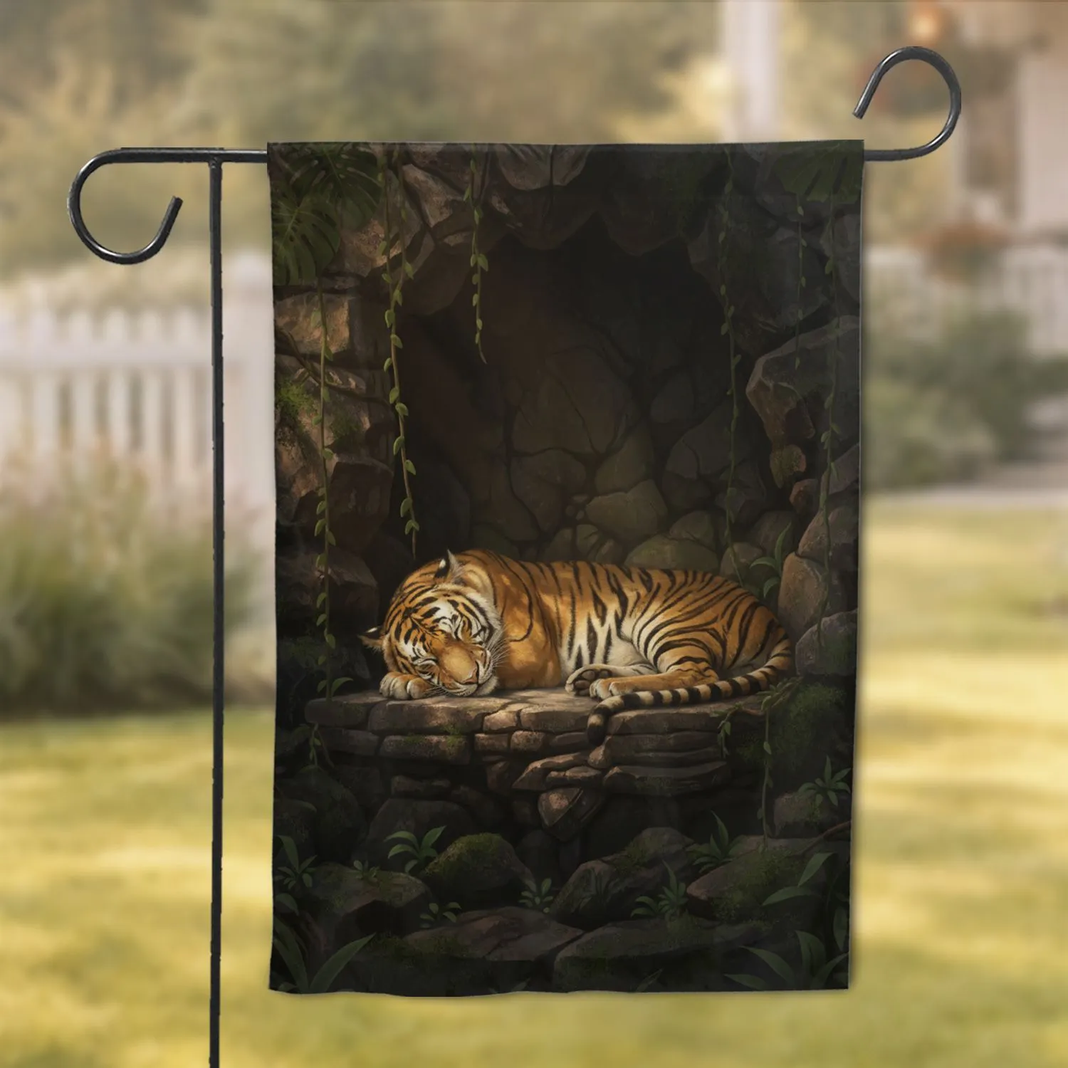 Sleeping Bengal Tiger Jungle Cave - Wildlife Lover Home Decor Gift Garden Flag - 1