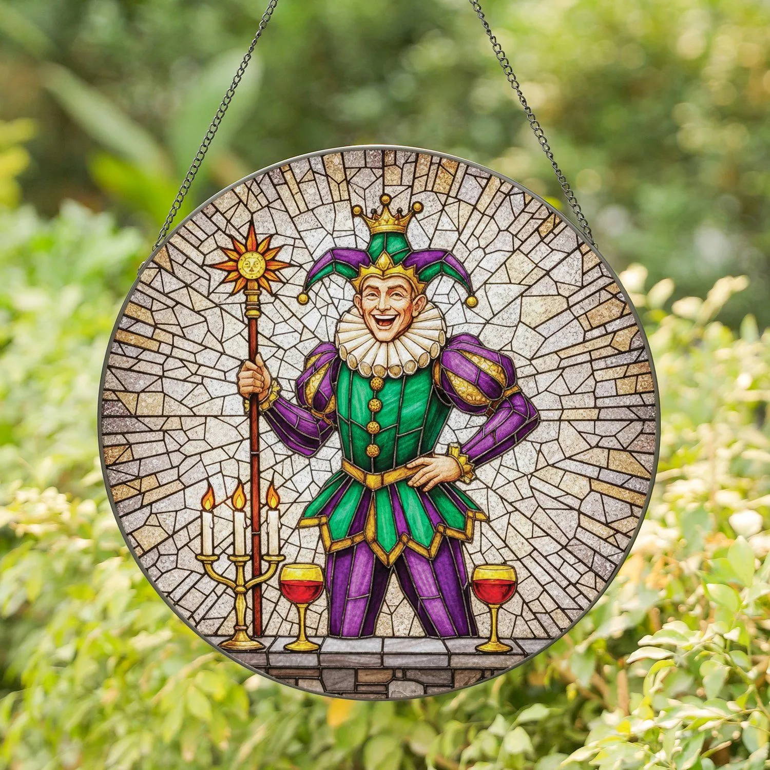 Laughing Jester Crown Scepter Candelabra Wine Goblets Stained Glass Home Decor Gift Stained Glass Suncatcher - 1