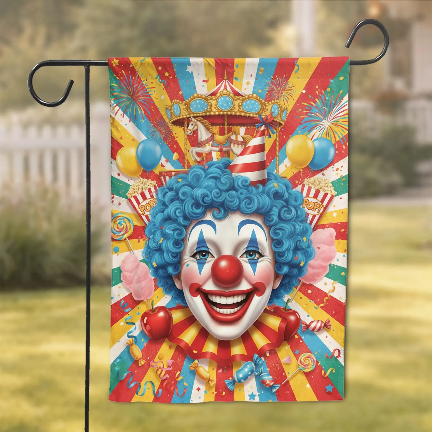 Smiling Circus Clown Carousel Horse Carnival Candies - Home Decor Gift Garden Flag - 1