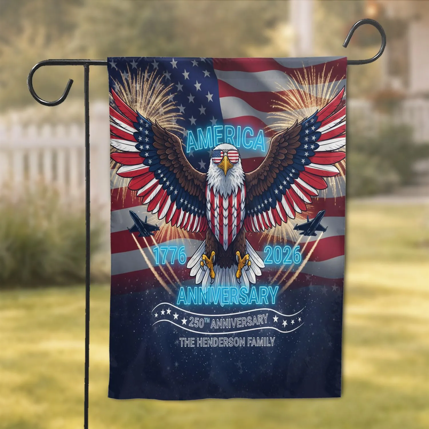 Custom Family Name Bald Eagle American Flag 1776-2026 - USA 250th Anniversary Independence Day Garden Flag - 1