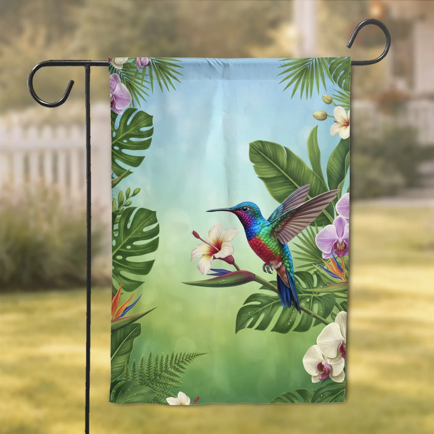 Magnificent Hummingbird Tropical Flower Garden Leaves - Wildlife Lover Home Decor Gift Garden Flag - 1