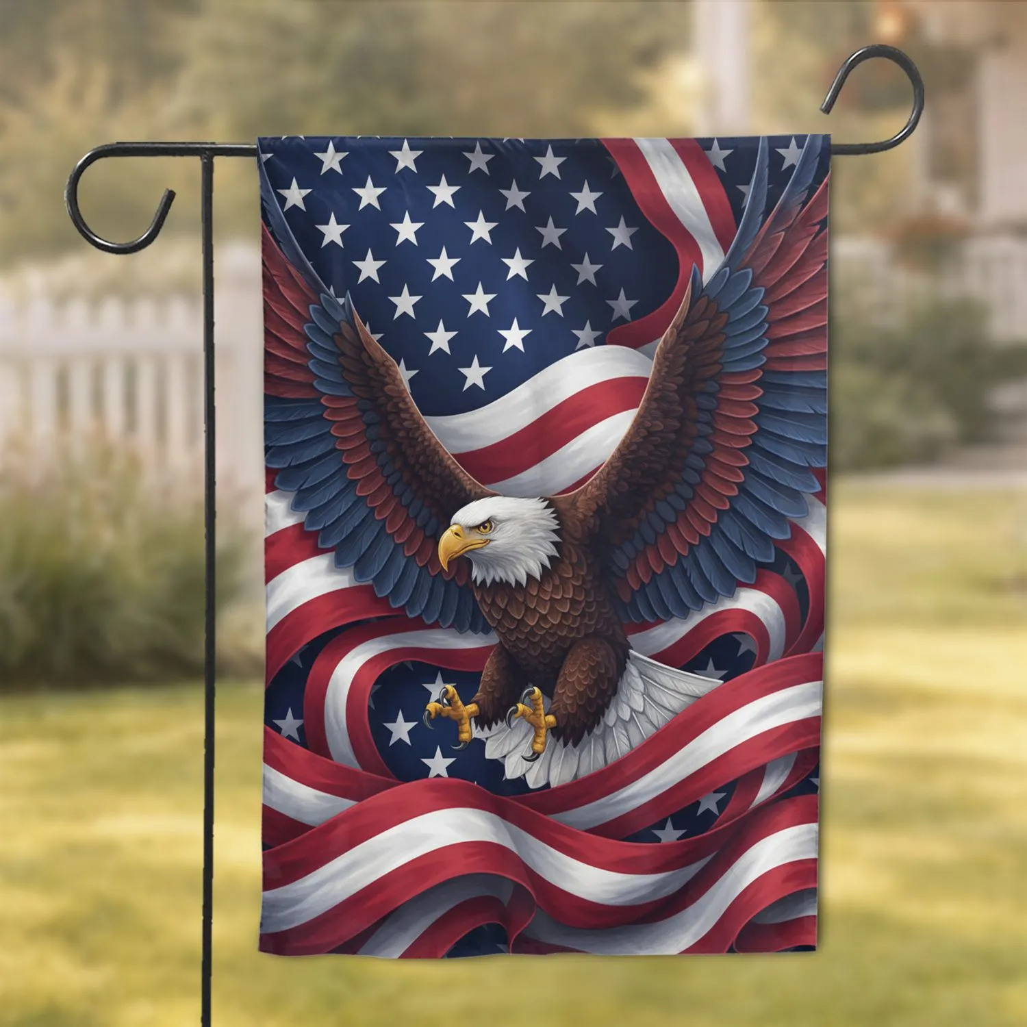 Majestic Bald Eagle American Flag Stars Stripes Independence Day Gift for Veterans Garden Flag - 1