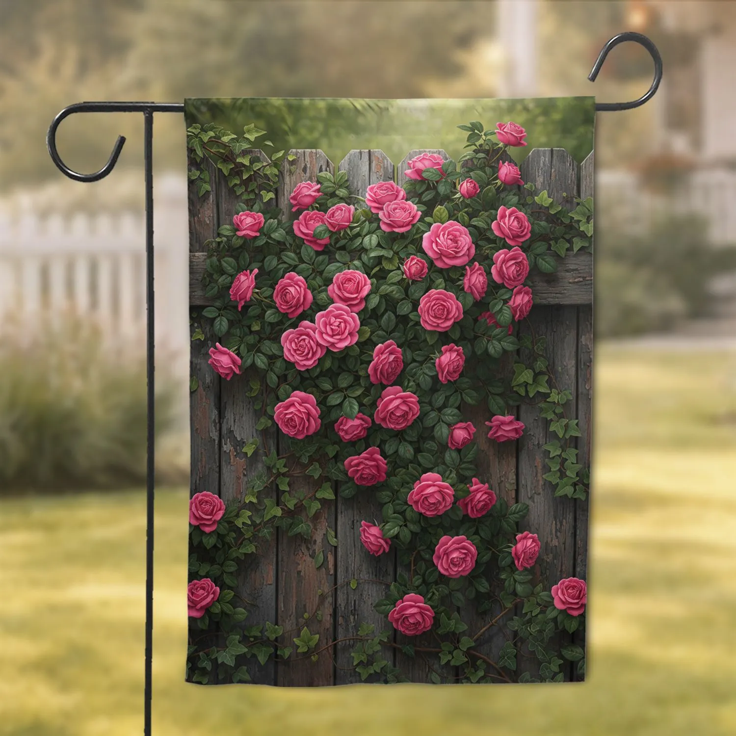 Climbing Roses Wooden Fence Garden - Home Decor Gift for Garden Lover Garden Flag - 1
