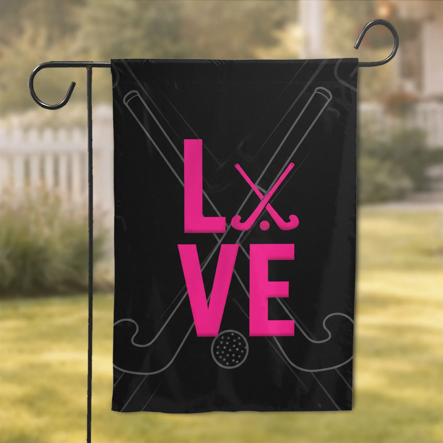 Hot Pink L VE Field Hockey Sticks Ball - Sports Lover Gift for Field Hockey Player Garden Flag - 1