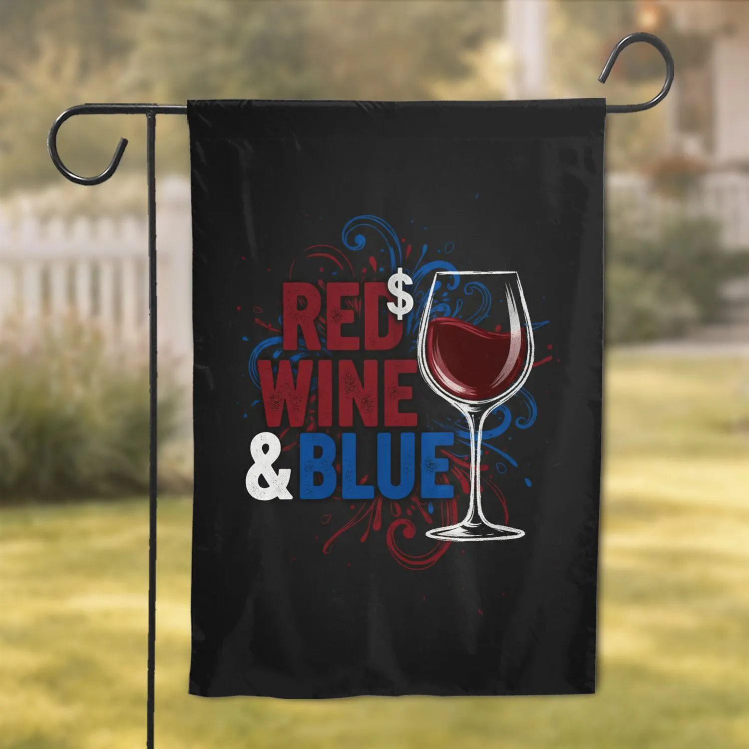 Red Wine & Blue Wine Glass Dollar Sign - Entertaining Home Decor Gift for Wine Lover Garden Flag - 1