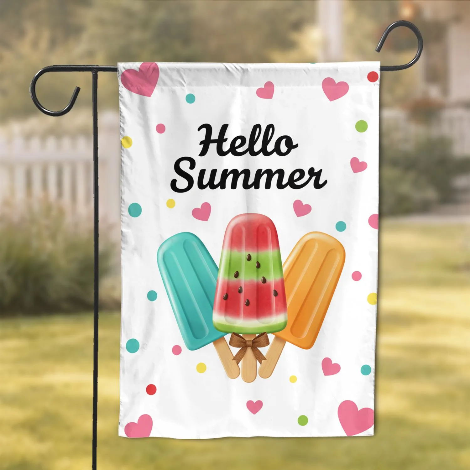 Watermelon Popsicle Hello Summer Hearts - Summer Decor Gift Garden Flag - 1