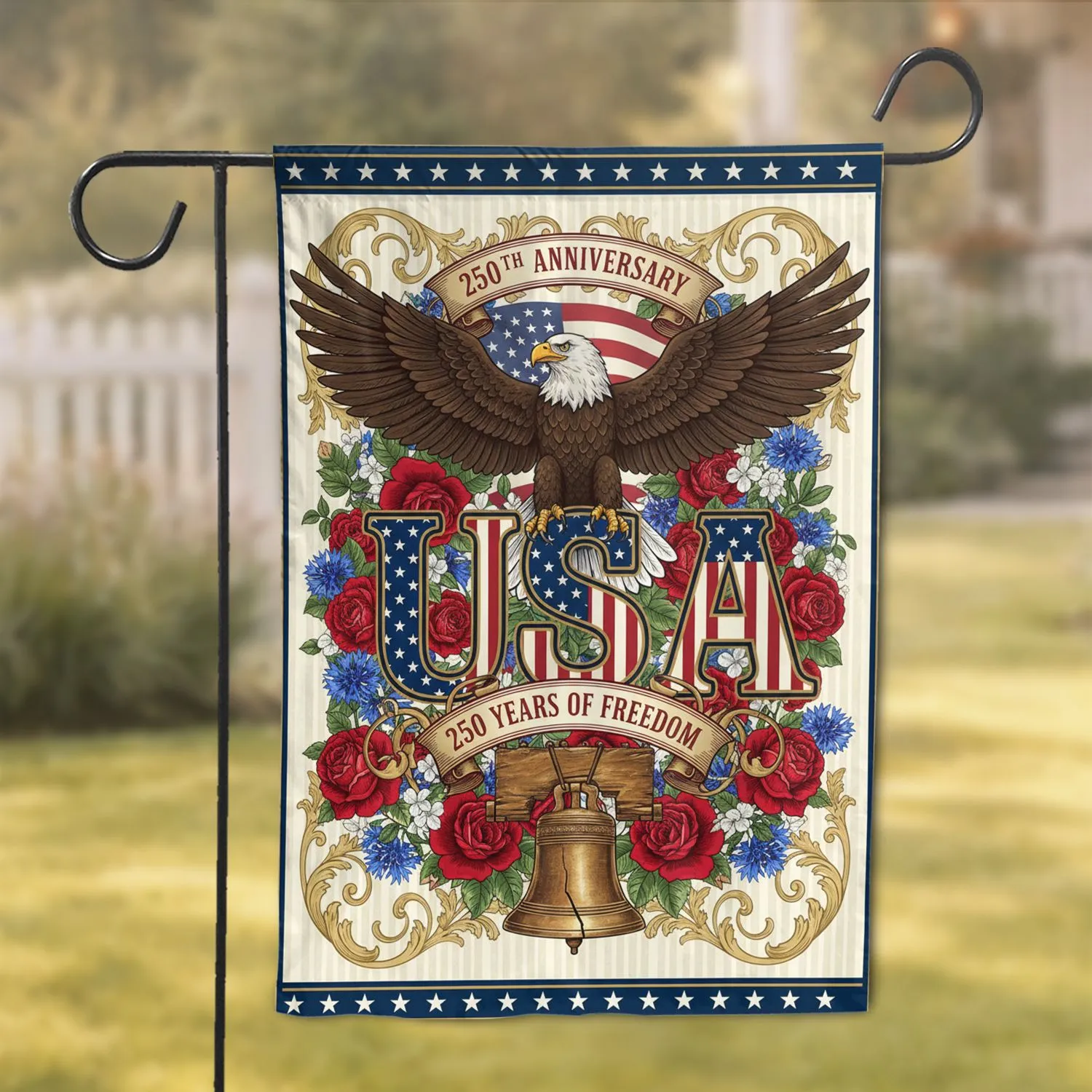 Bald Eagle USA Liberty Bell 250th Anniversary - Independence Day Gift for Veterans Garden Flag - 1