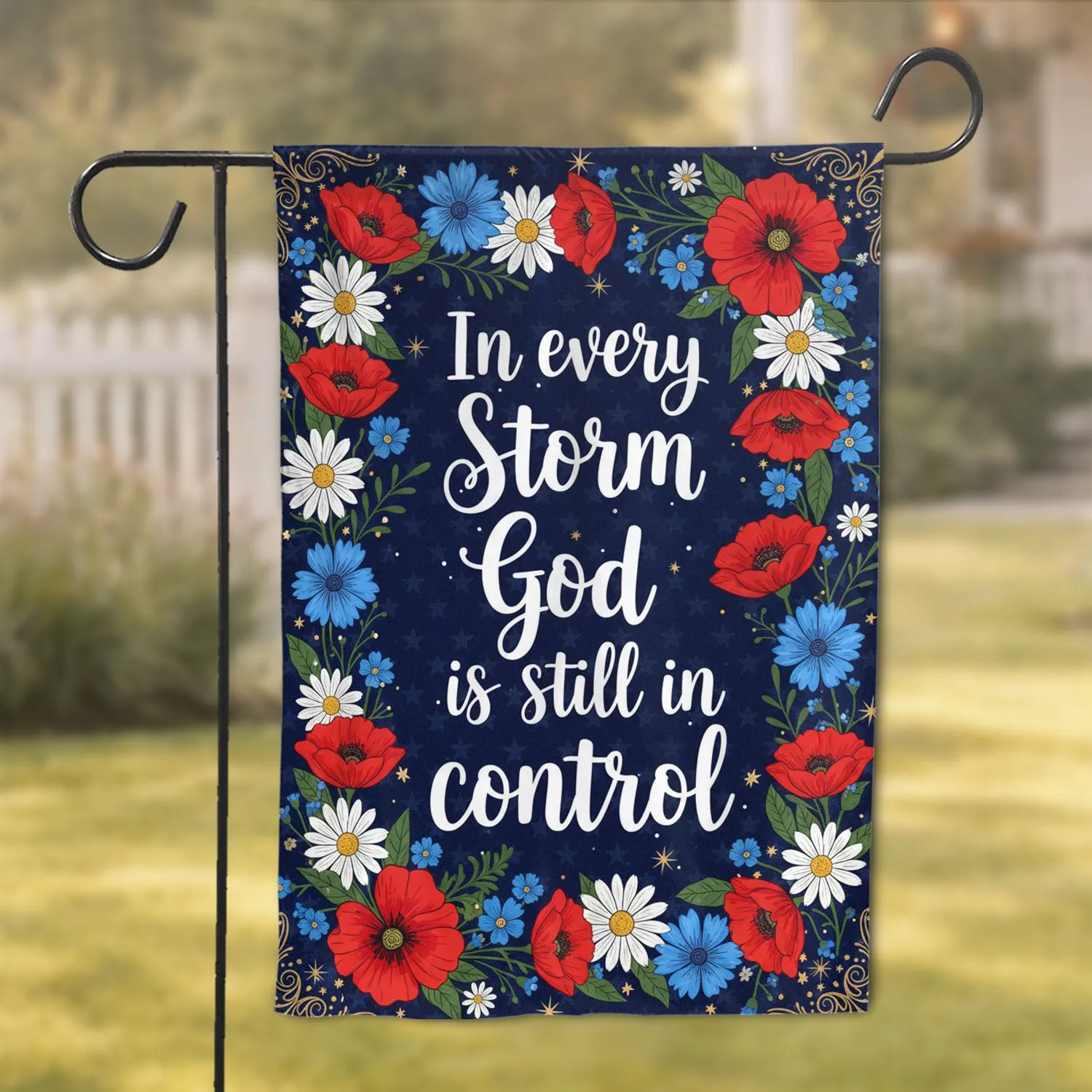 God Still In Control Quote Peonies Floral - Faith Home Decor Gift Garden Flag - 1