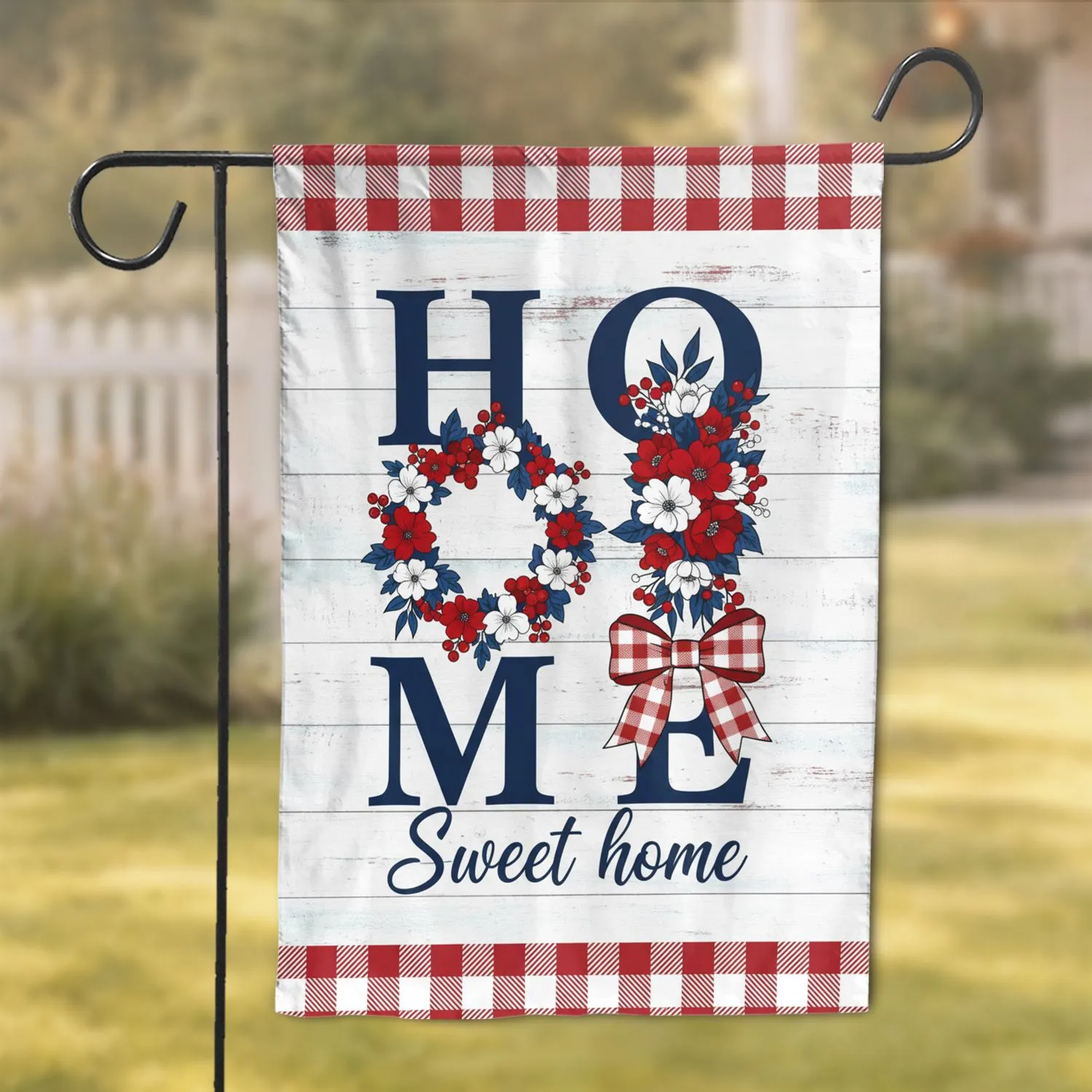 HOME Eucalyptus Blossoms Buffalo Check - Farmhouse Home Decor Garden Flag - 1