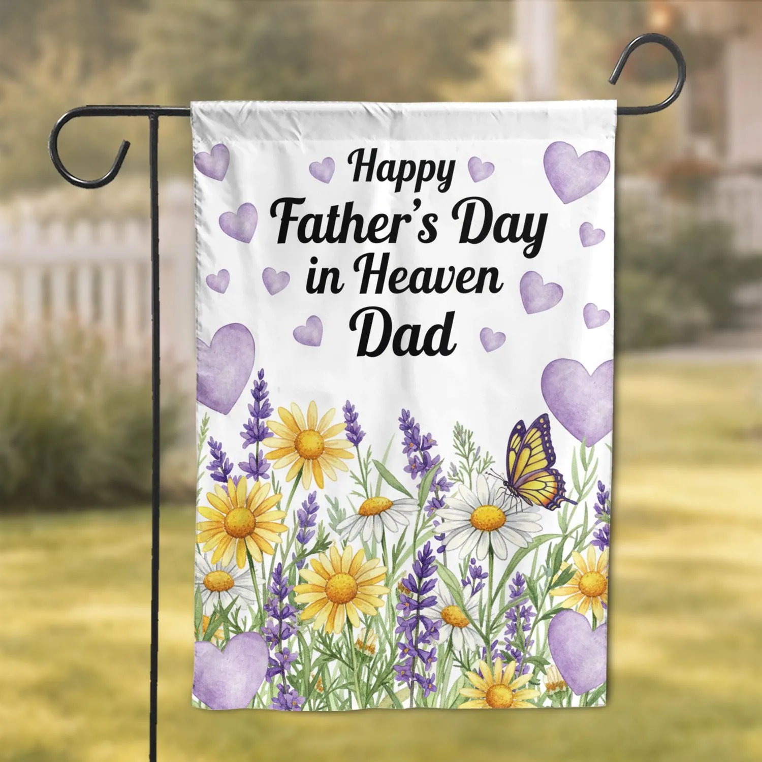Happy Father's Day in Heaven Dad Wildflower Butterfly - Memorial Remembrance Gift Garden Flag - 1