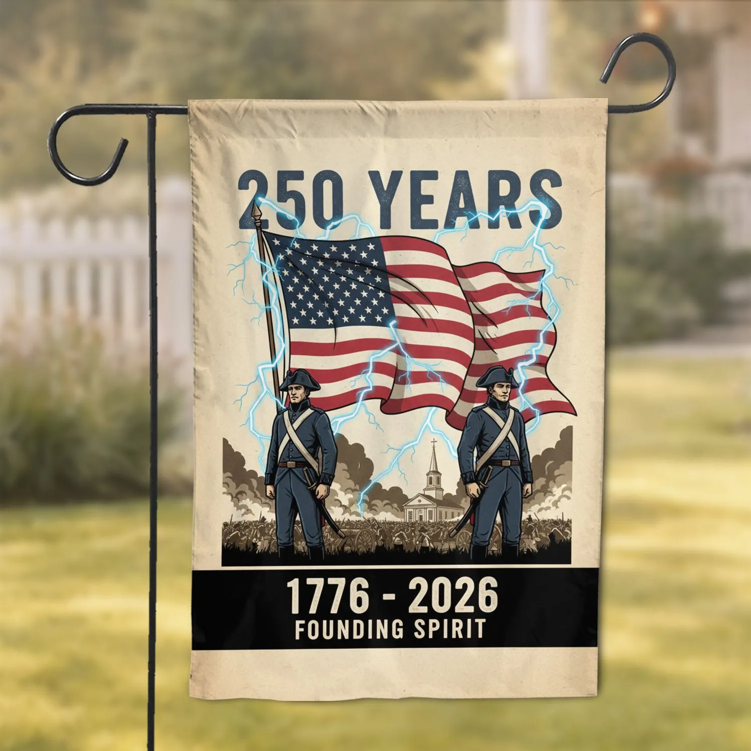 Continental Army Soldiers American Flag 1776-2026 - USA 250th Anniversary Commemoration Garden Flag - 1