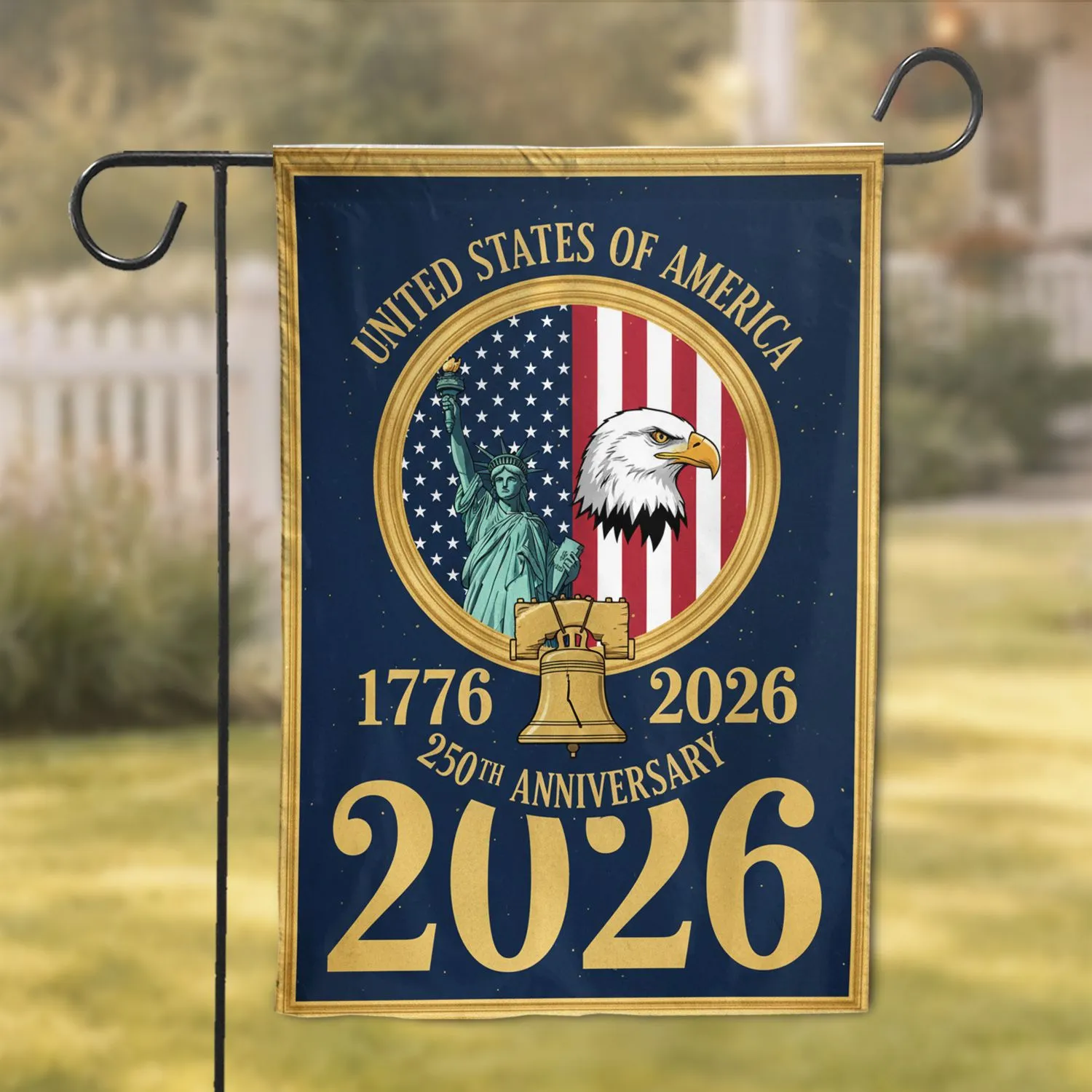 Statue of Liberty Bald Eagle Liberty Bell 1776-2026 USA 250th Anniversary Gift Garden Flag - 1