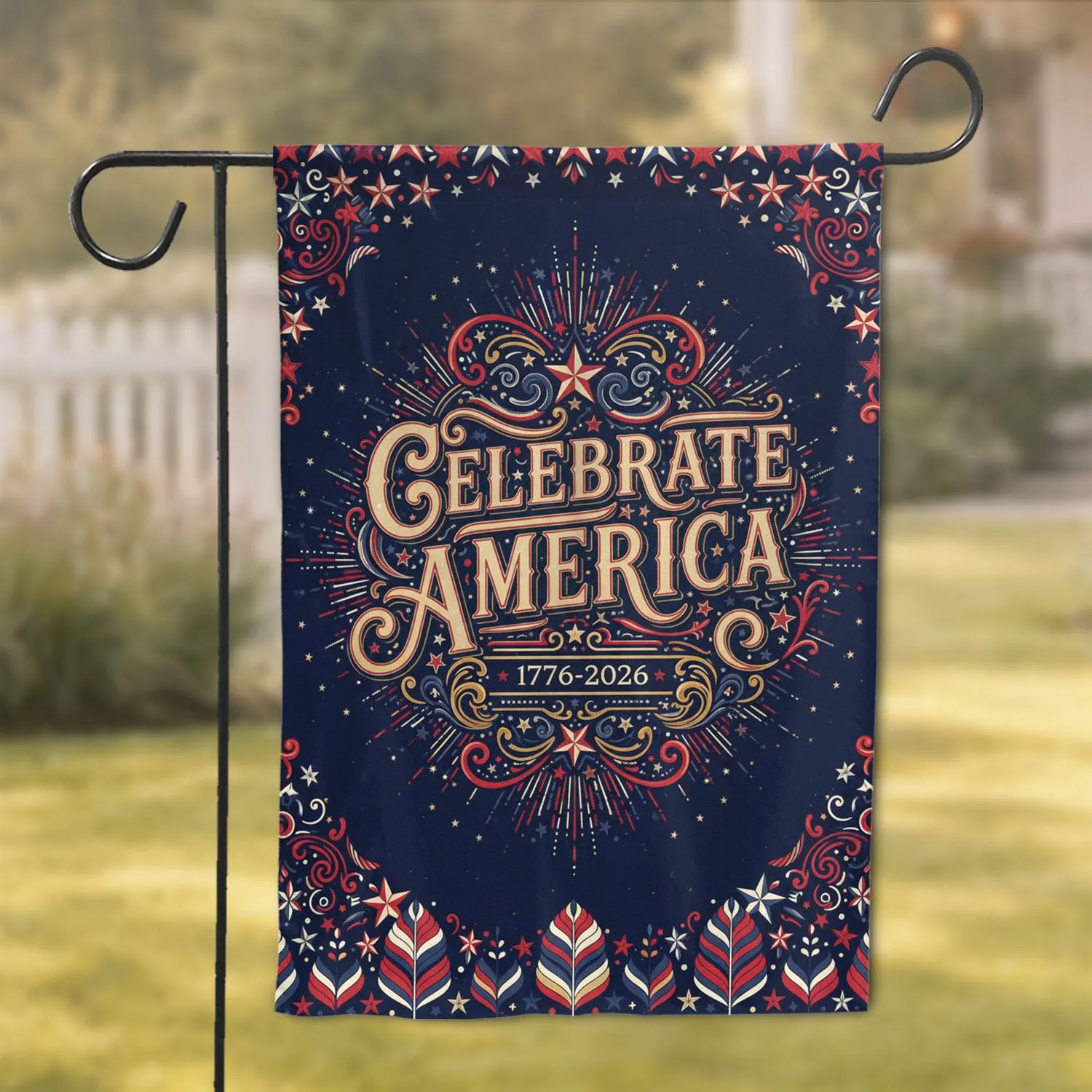 Celebrate America Script Stars - USA 250th Anniversary Independence Day Garden Flag - 1