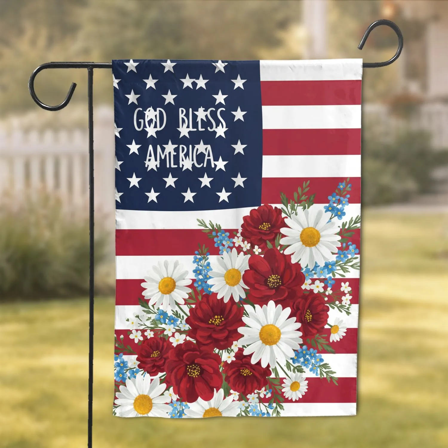 God Bless America Floral Arrangement - USA 250th Anniversary (1776-2026) for Veterans Garden Flag - 1