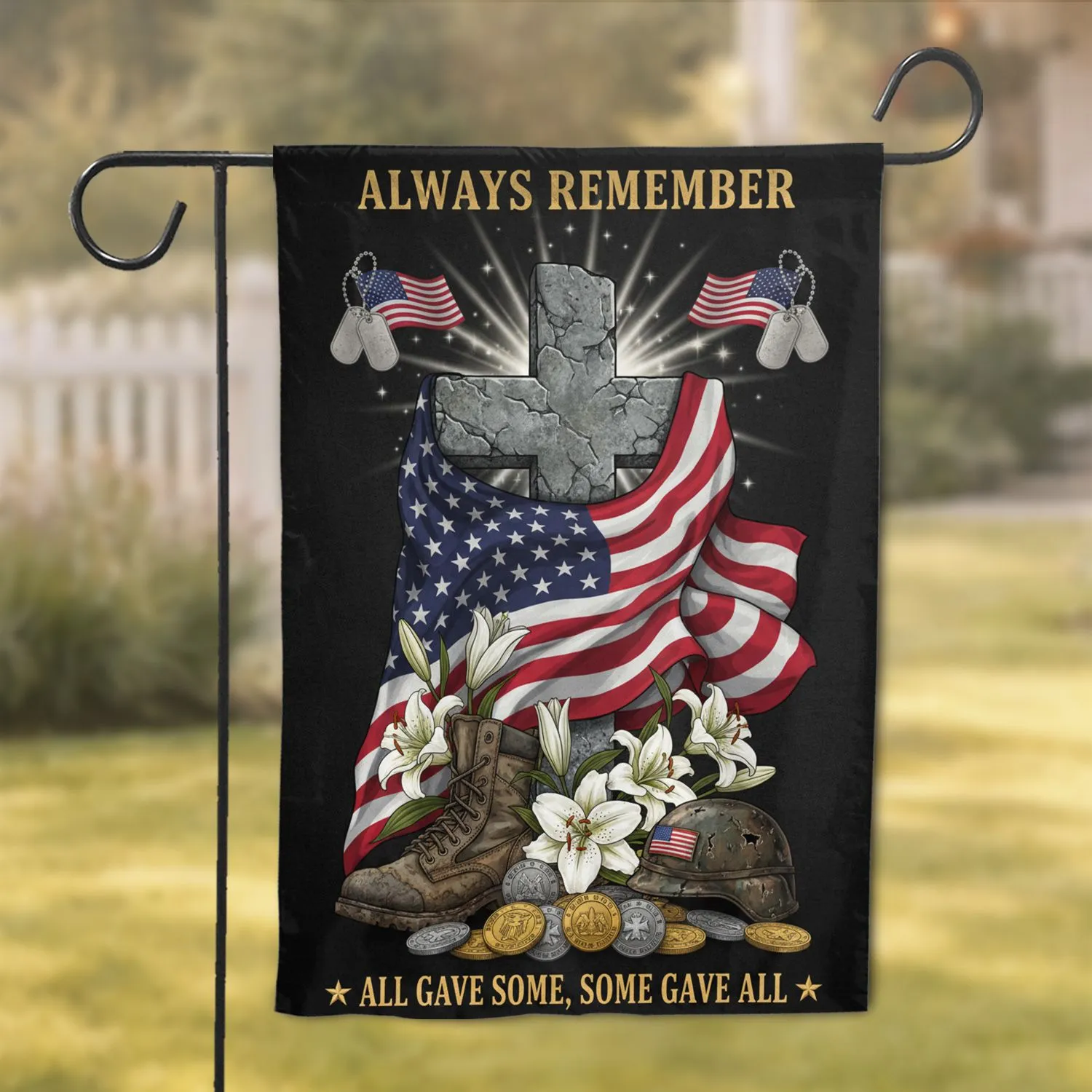 Weathered Cross American Flag 1776-2026 - Military Tribute USA 250th Anniversary Garden Flag - 1