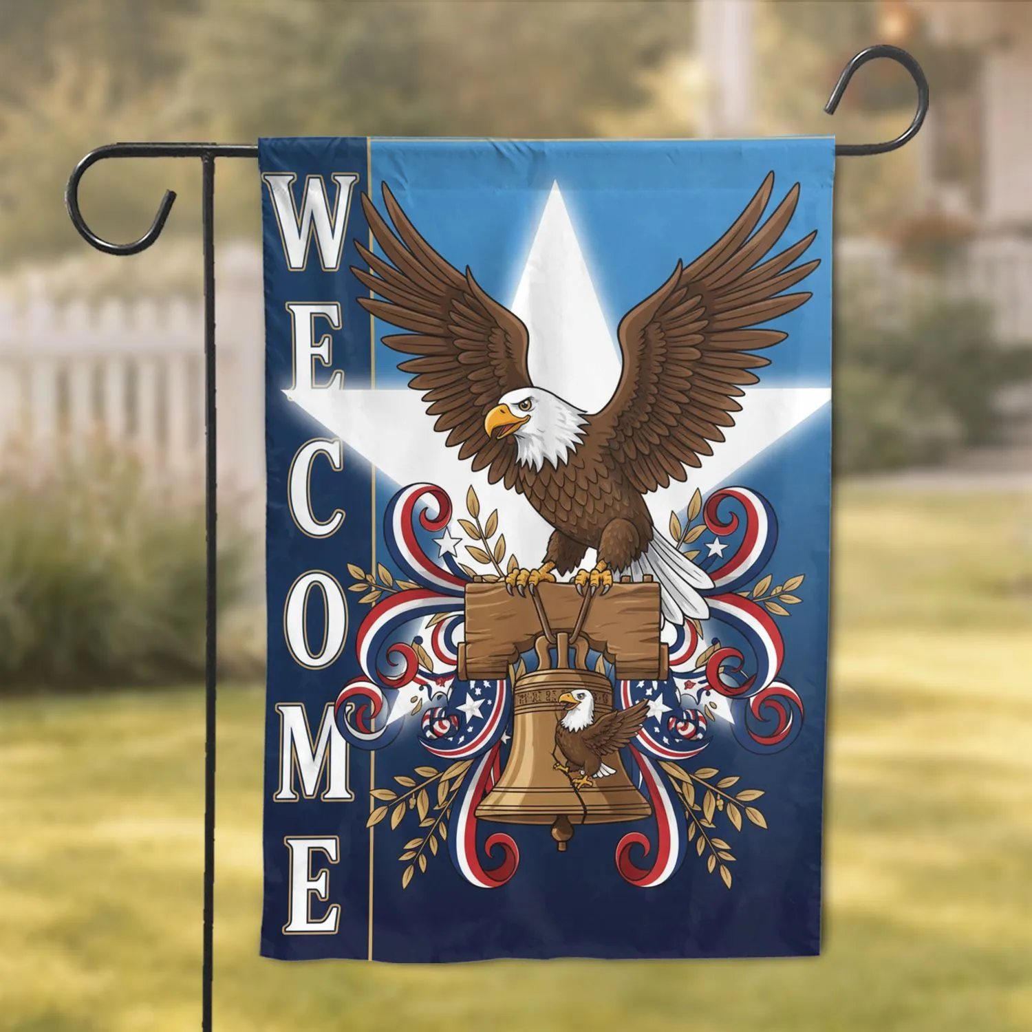 Patriotic Bald Eagle Liberty Bell Welcome - USA 250th Anniversary 1776-2026 Veteran Gift Garden Flag - 1