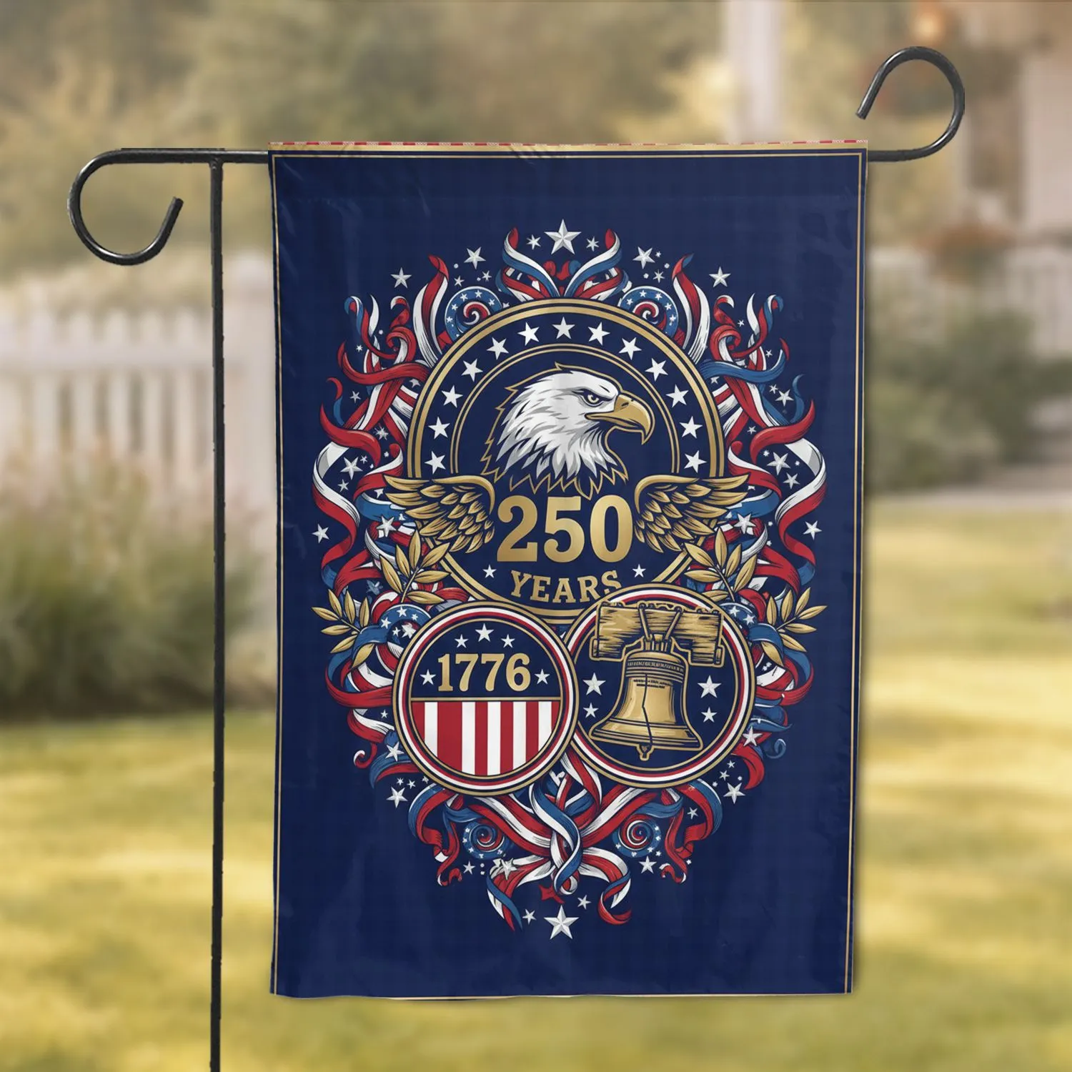 Bald Eagle Liberty Bell 1776 Shield - America's 250th Anniversary Independence Day Gift Garden Flag - 1