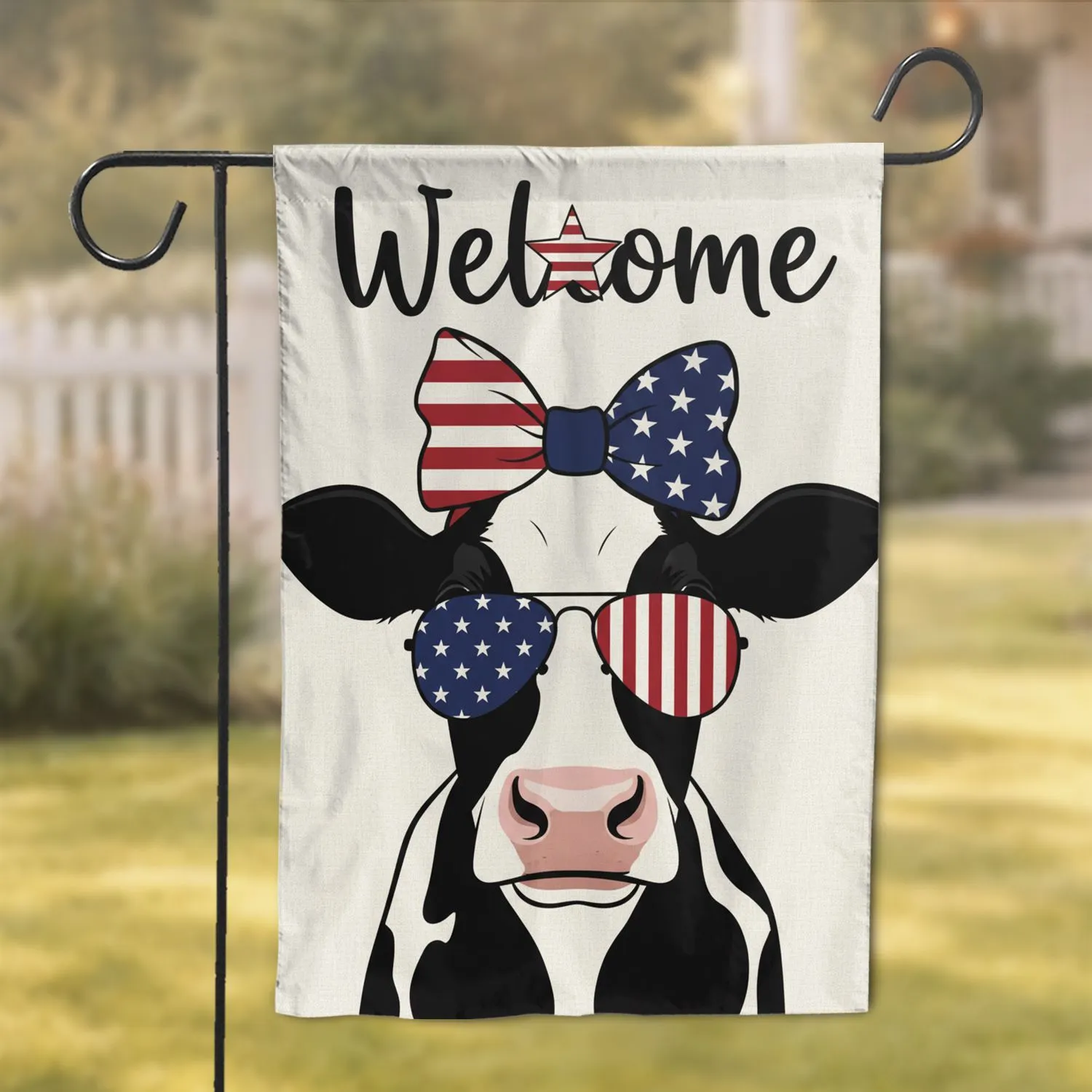 Cow Patriotic Sunglasses Welcome - Independence Day Home Decor Gift for Cow Lover Garden Flag - 1