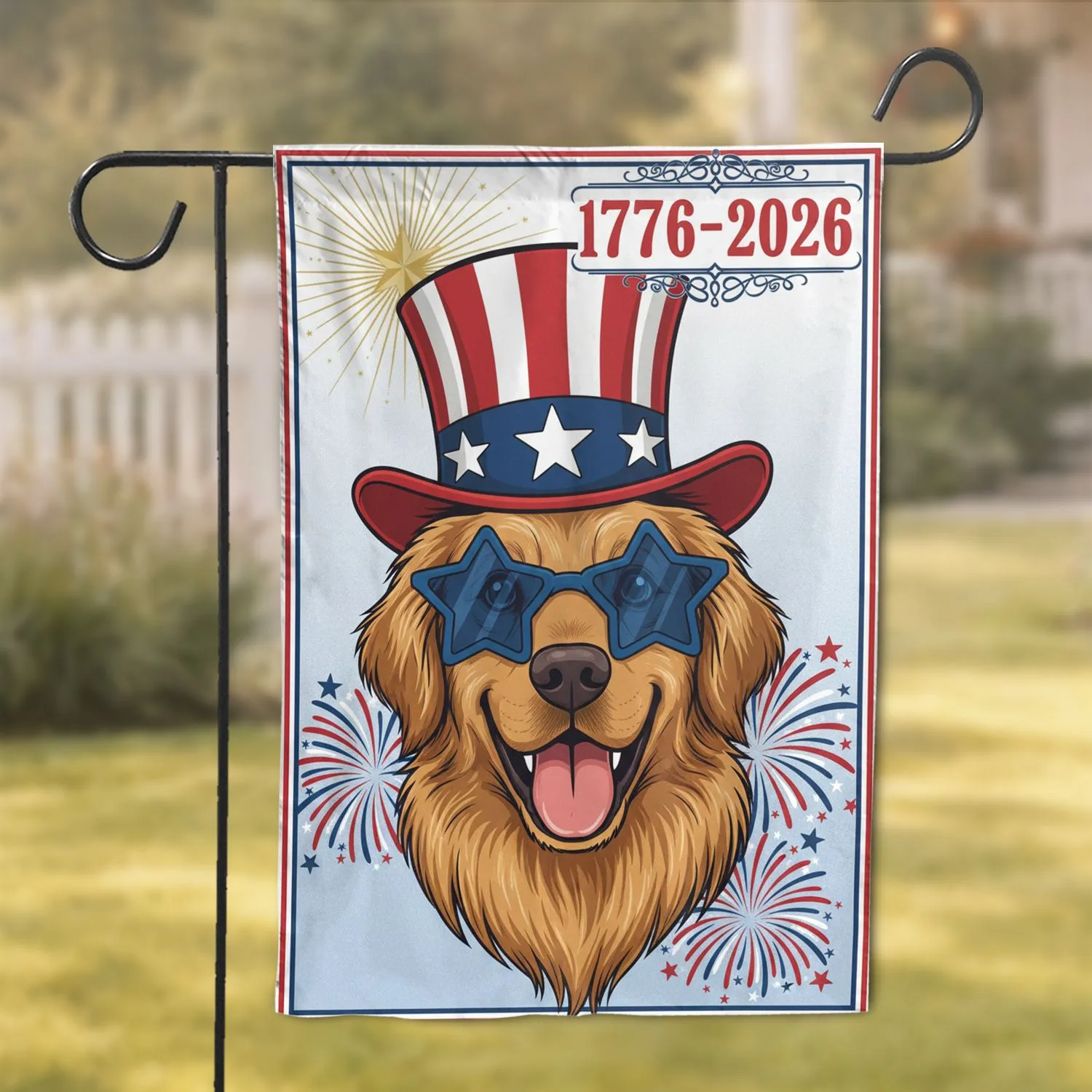 Patriotic Golden Retriever America's 250th Anniversary - Dog Lover Gift Garden Flag - 1