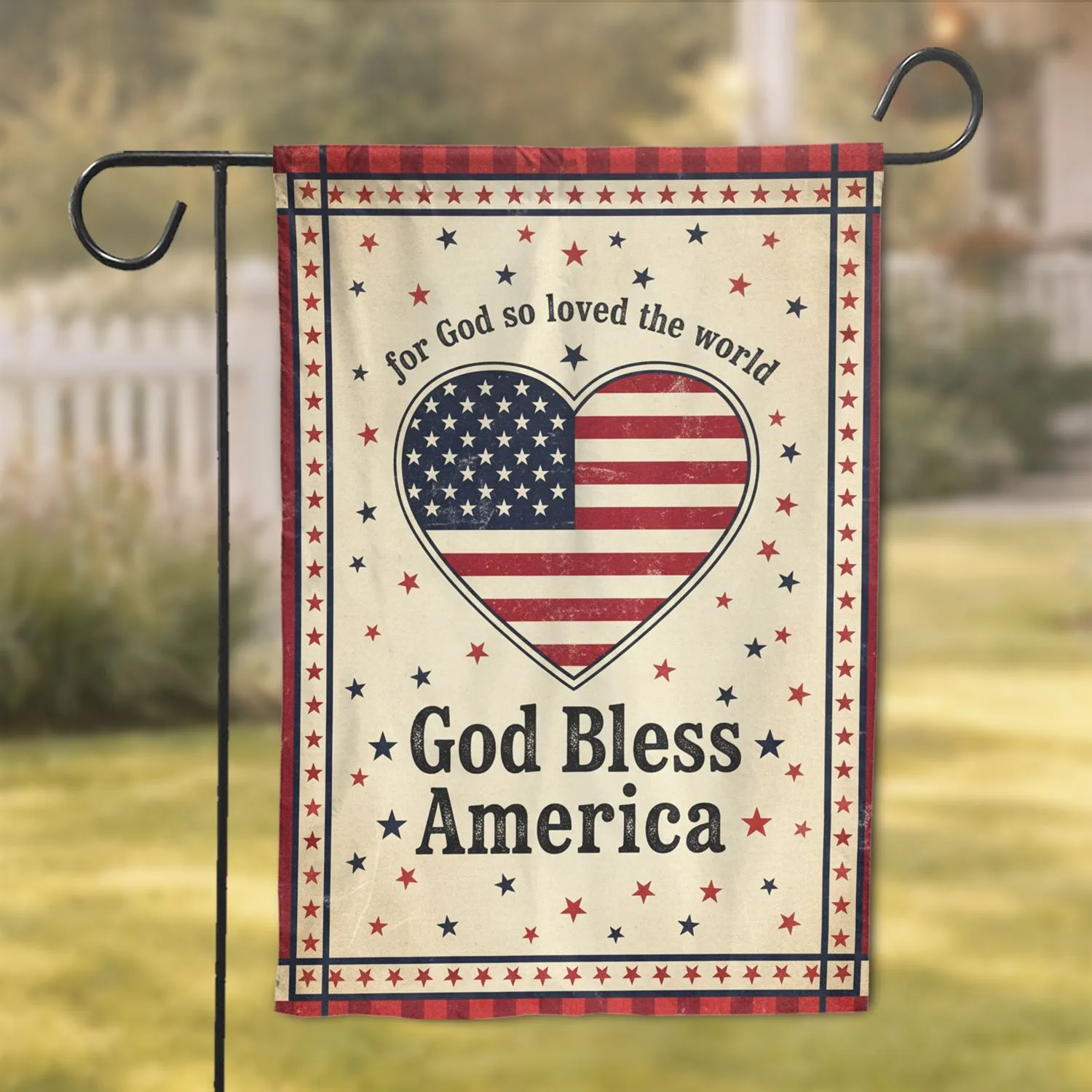 Distressed Heart American Flag God Bless America - Independence Day Gift for Veterans Garden Flag - 1