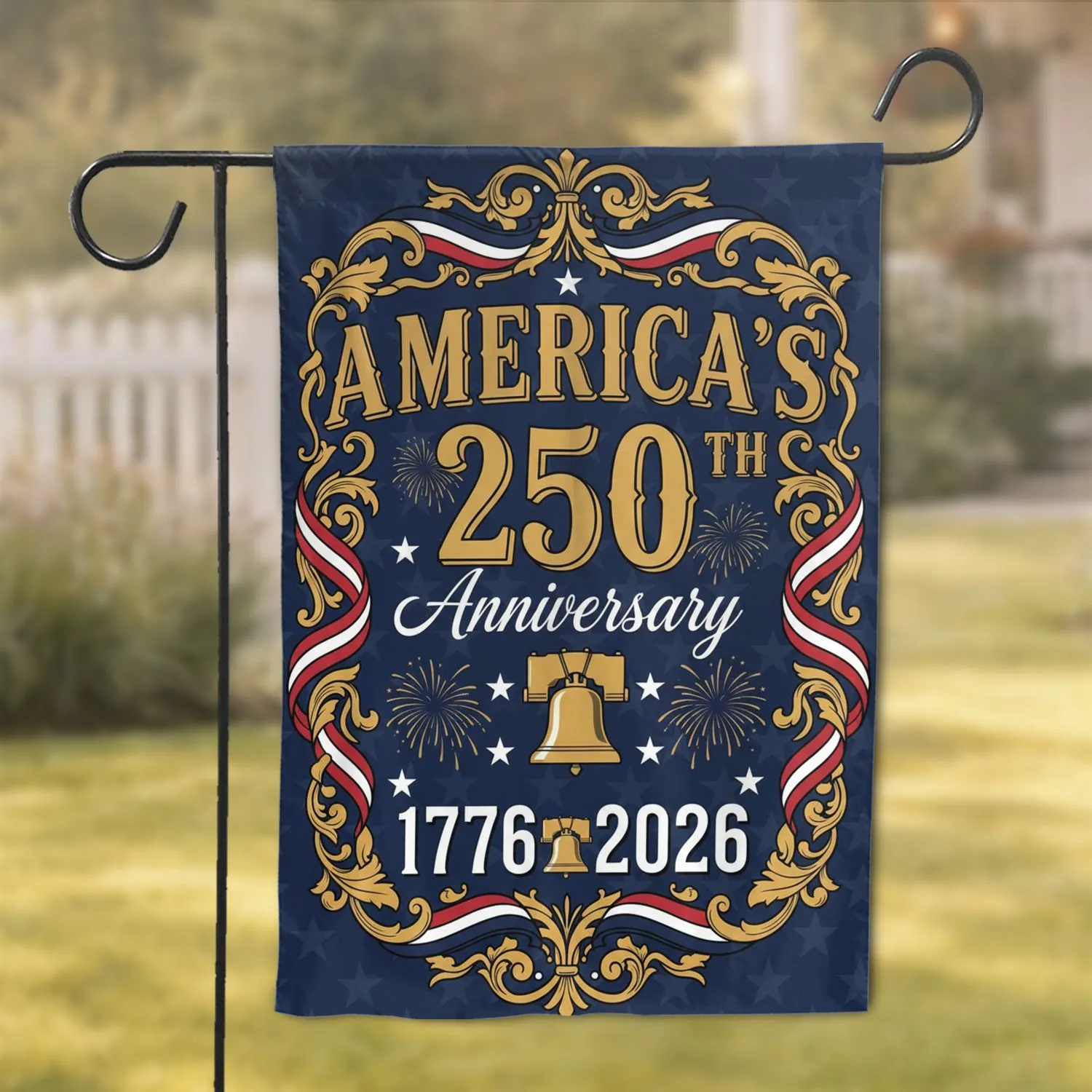 America's 250th Liberty Bell Star Scrollwork - USA 250th Anniversary American Heritage Gift Garden Flag - 1