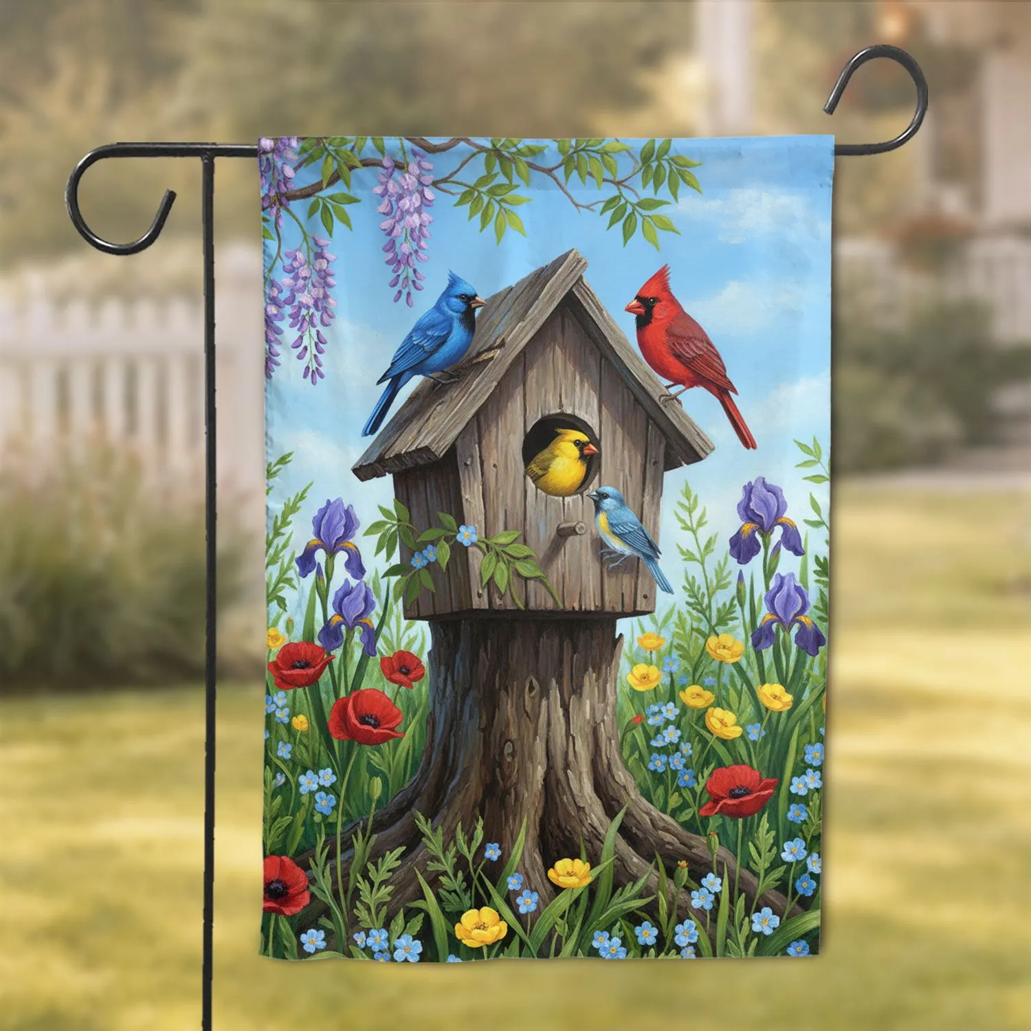 Cardinal Blue Yellow Bird Birdhouse Wildflower Wisteria Garden - Nature Home Decor Gift Garden Flag - 1