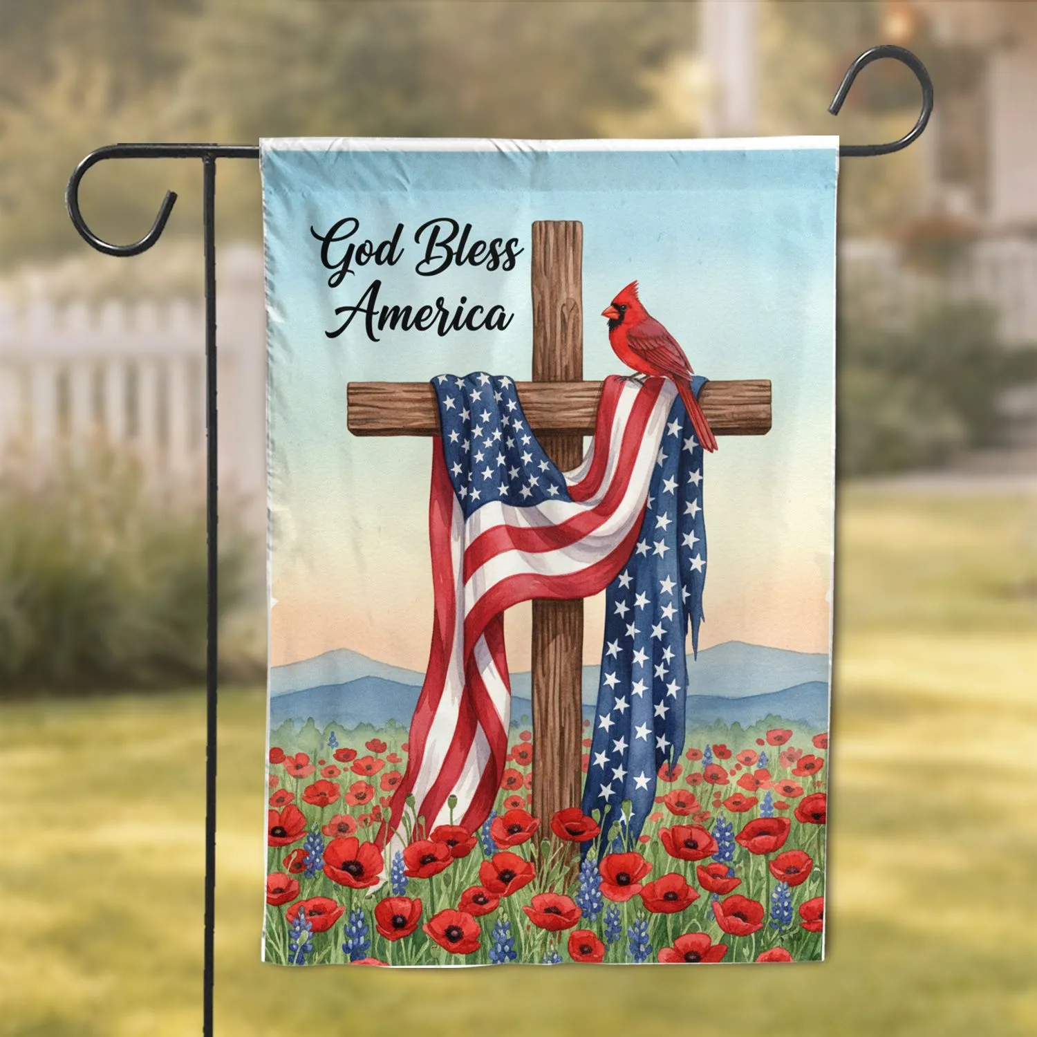 Rustic Cross American Flag God Bless America - USA 250th Anniversary (1776-2026) for Patriots Garden Flag - 1