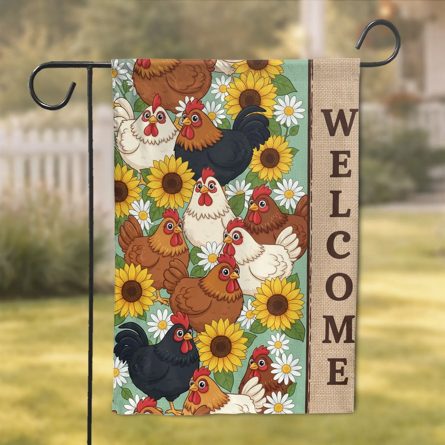 Farmhouse Chickens Sunflowers Welcome - Home Decor Gift for Chicken Lover Garden Flag - 1
