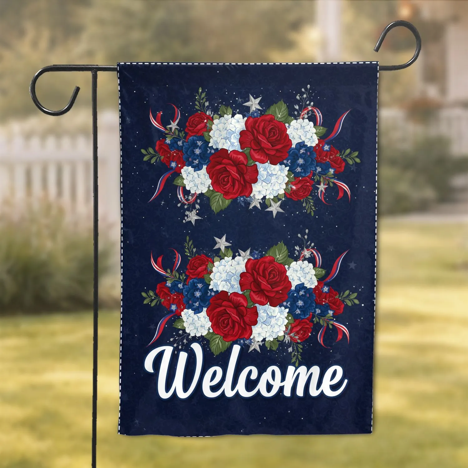 Deep Indigo Blue Hydrangea Lush Botanical Welcome Floral - Home Decor Gift Garden Flag - 1