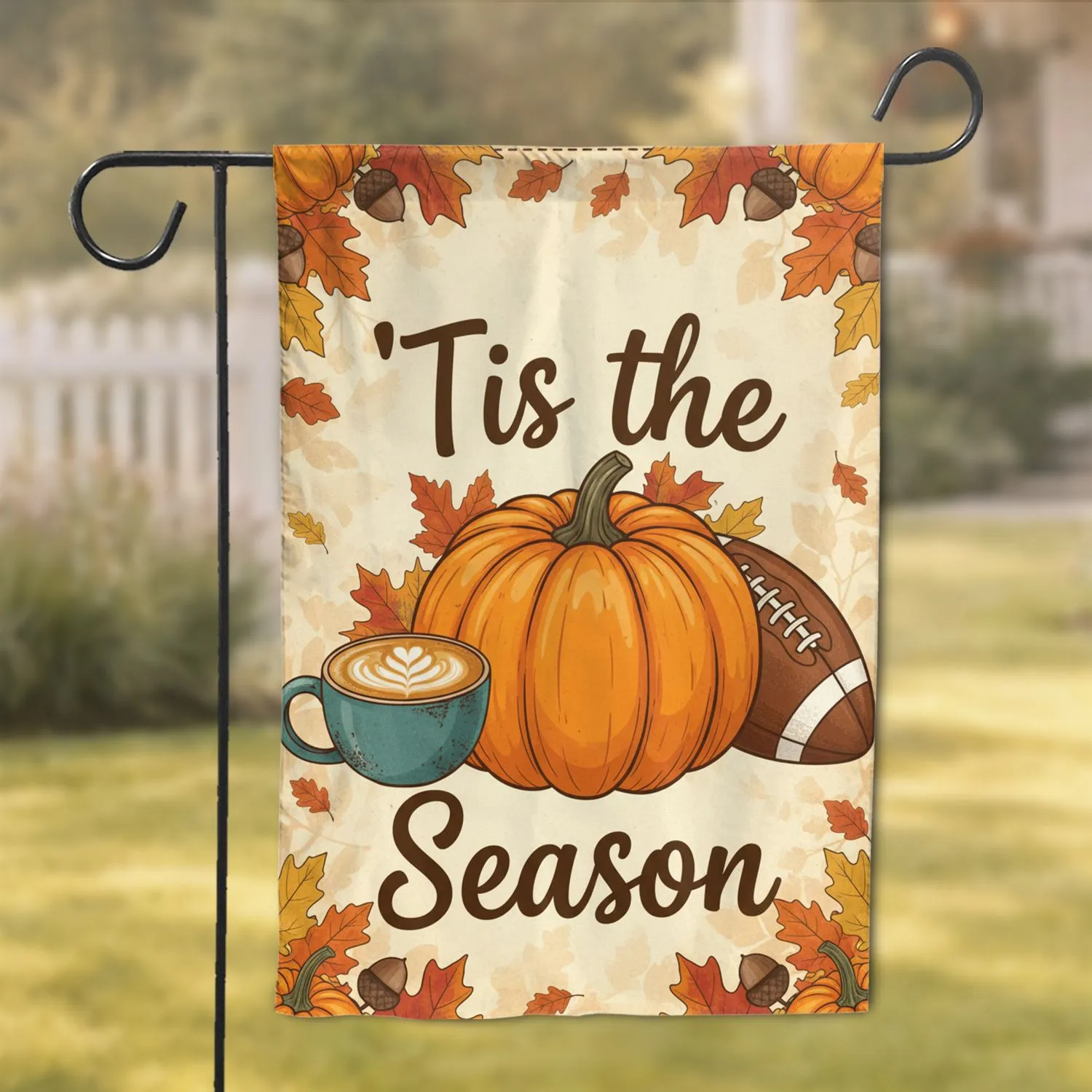 Autumn Pumpkin Football Coffee Mug Leaves 'Tis the Season - Fall Harvest Home Decor Garden Flag - 1