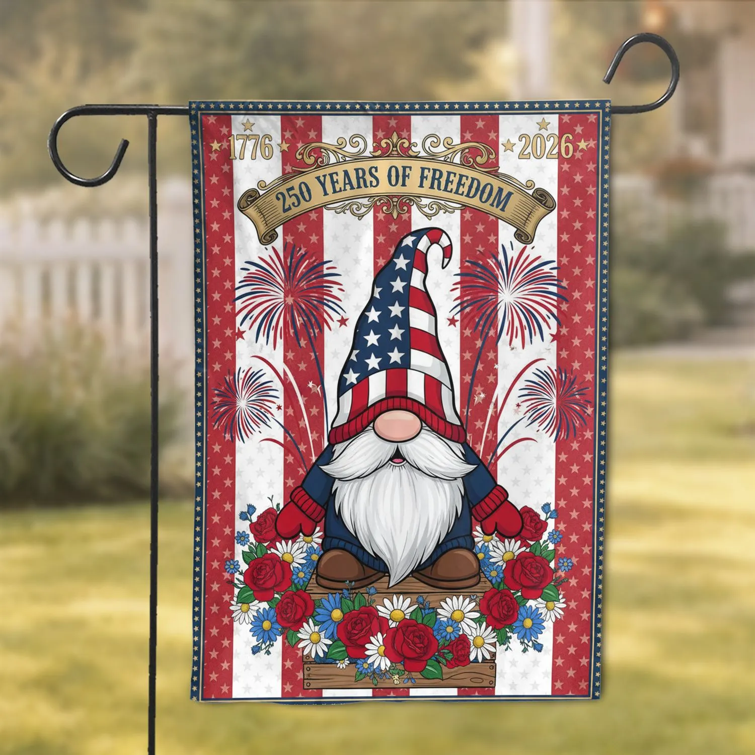 Patriotic Gnome 1776-2026 USA 250th Anniversary - Independence Day Garden Flag - 1