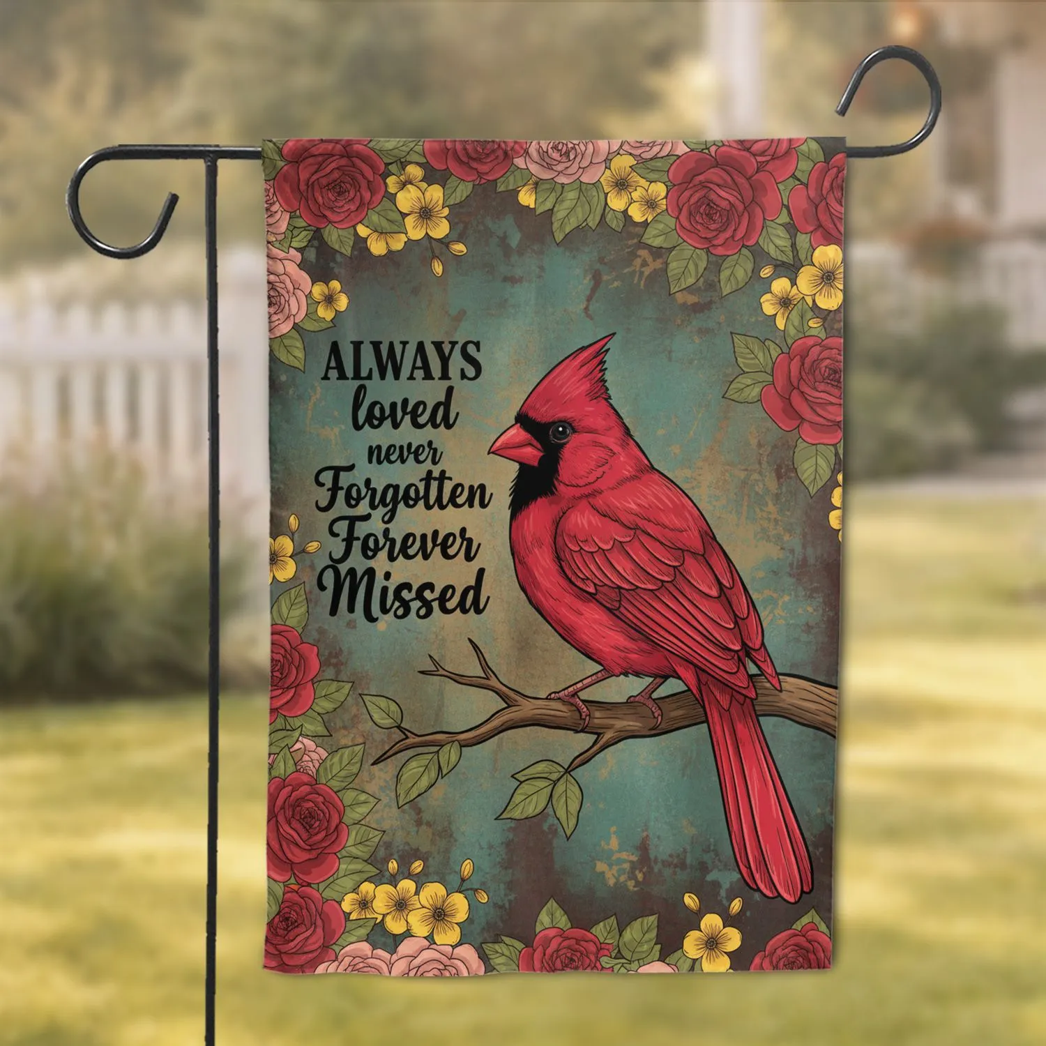 Red Cardinal Rose Wreath Memorial - Remembrance Gift for Loved One Garden Flag - 1