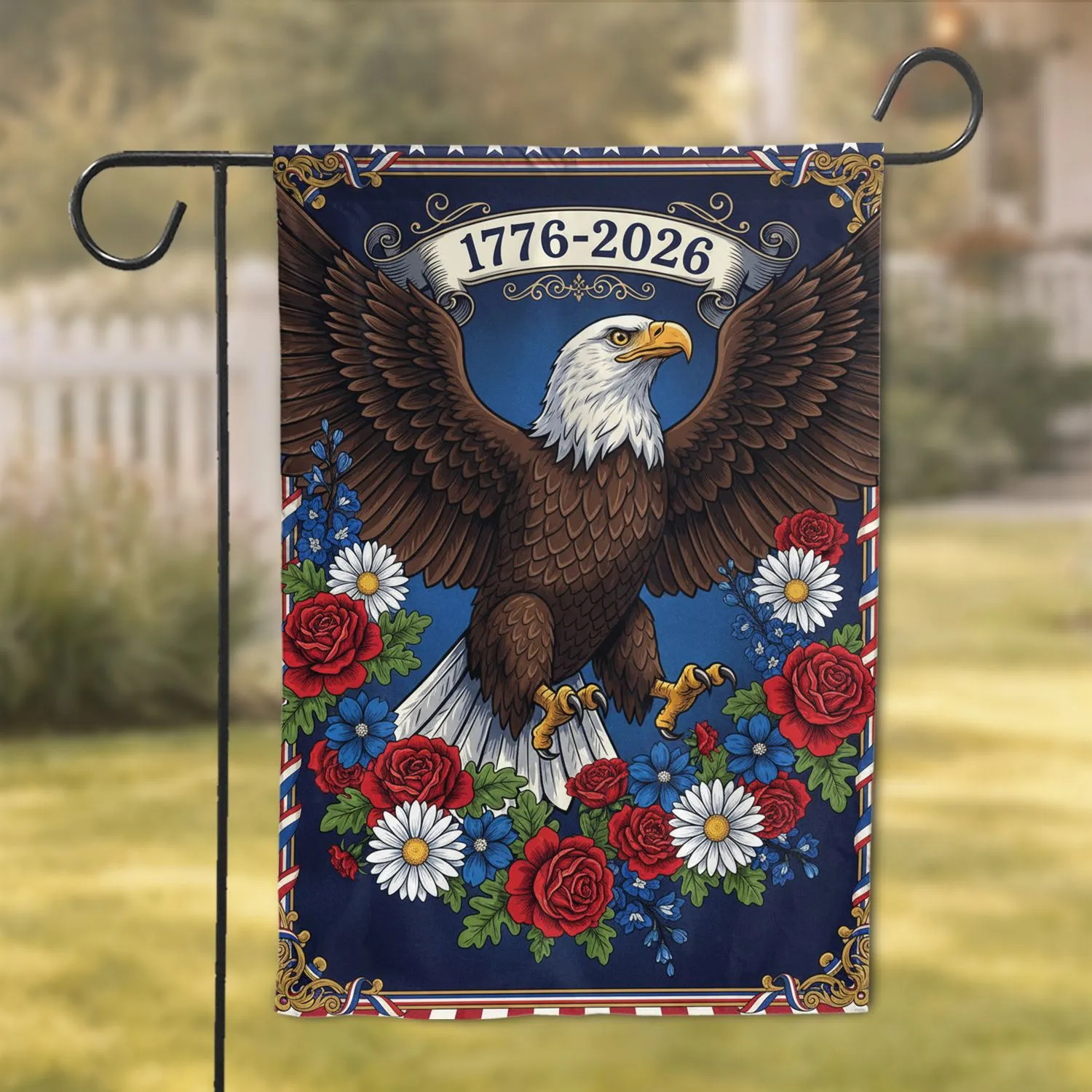 Bald Eagle Patriotic Floral 1776-2026 - USA 250th Anniversary Veteran Gift Garden Flag - 1