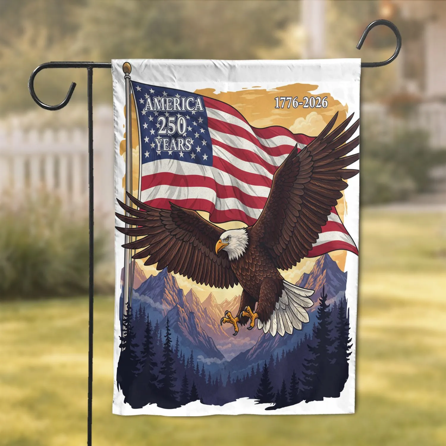 Bald Eagle American Flag Mountain - USA 250th Anniversary (1776-2026) Home Decor Garden Flag - 1