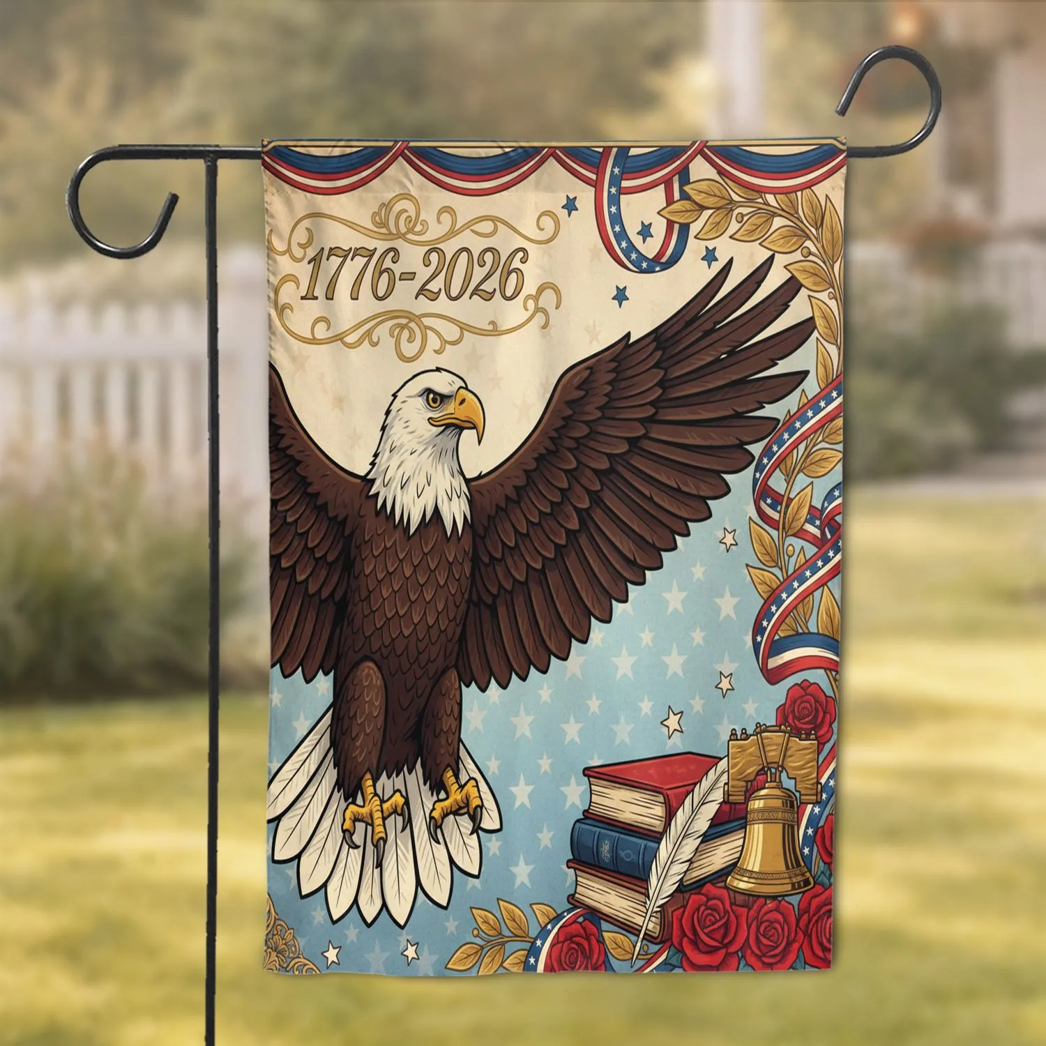 Bald Eagle Liberty Bell 1776-2026 - USA 250th Anniversary Independence Day Gift for Veterans Garden Flag - 1