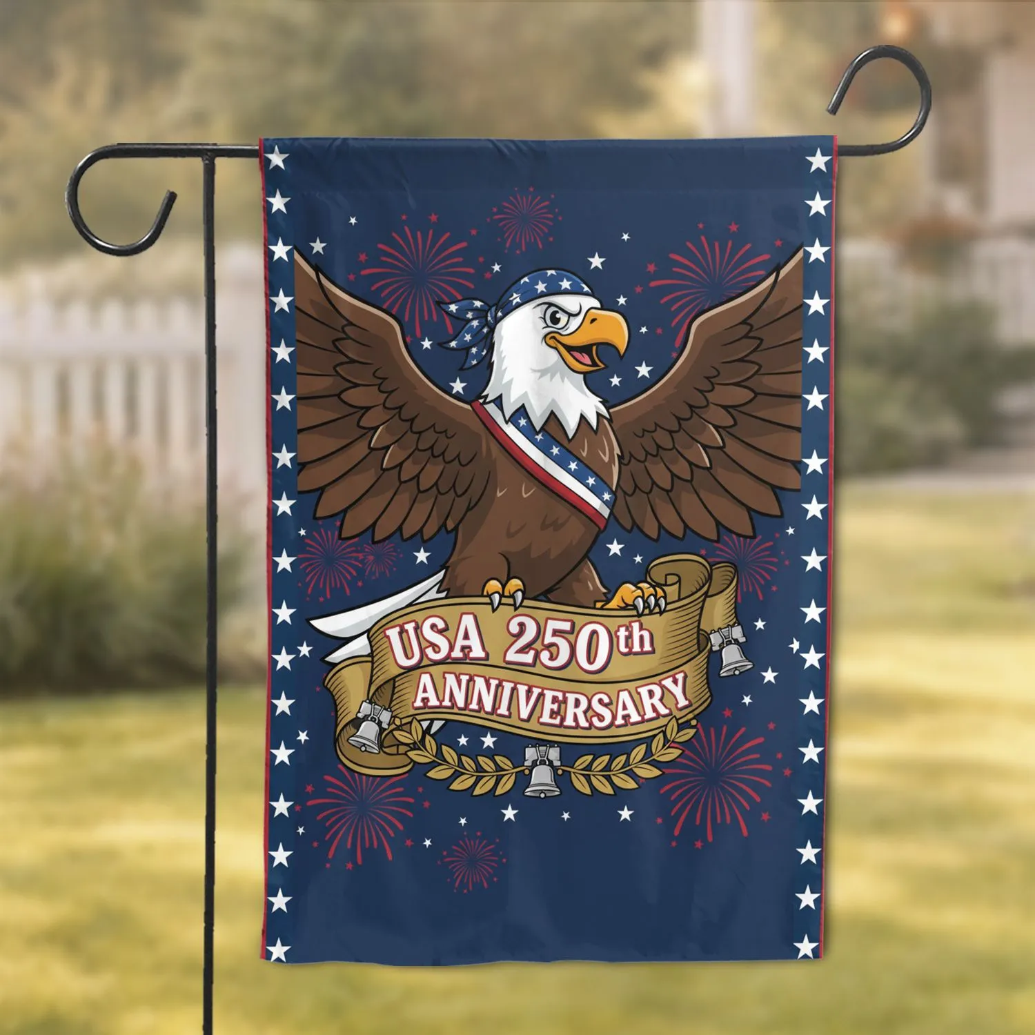 Bald Eagle American Flag USA 250th Anniversary - Independence Day Gift for Veterans Garden Flag - 1